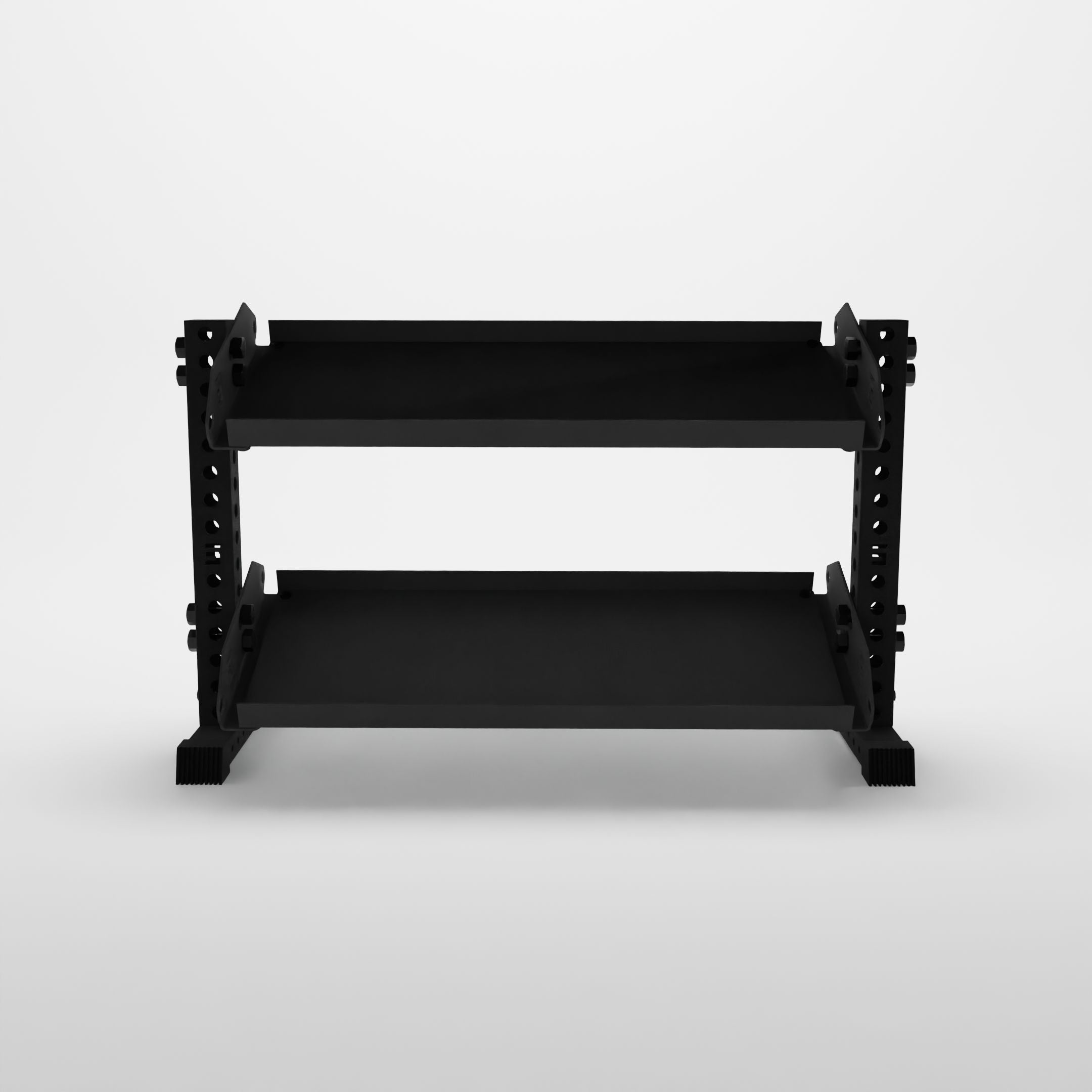 black 43-inch bravo 2-tier horizontal dumbbell rack with flat shelves