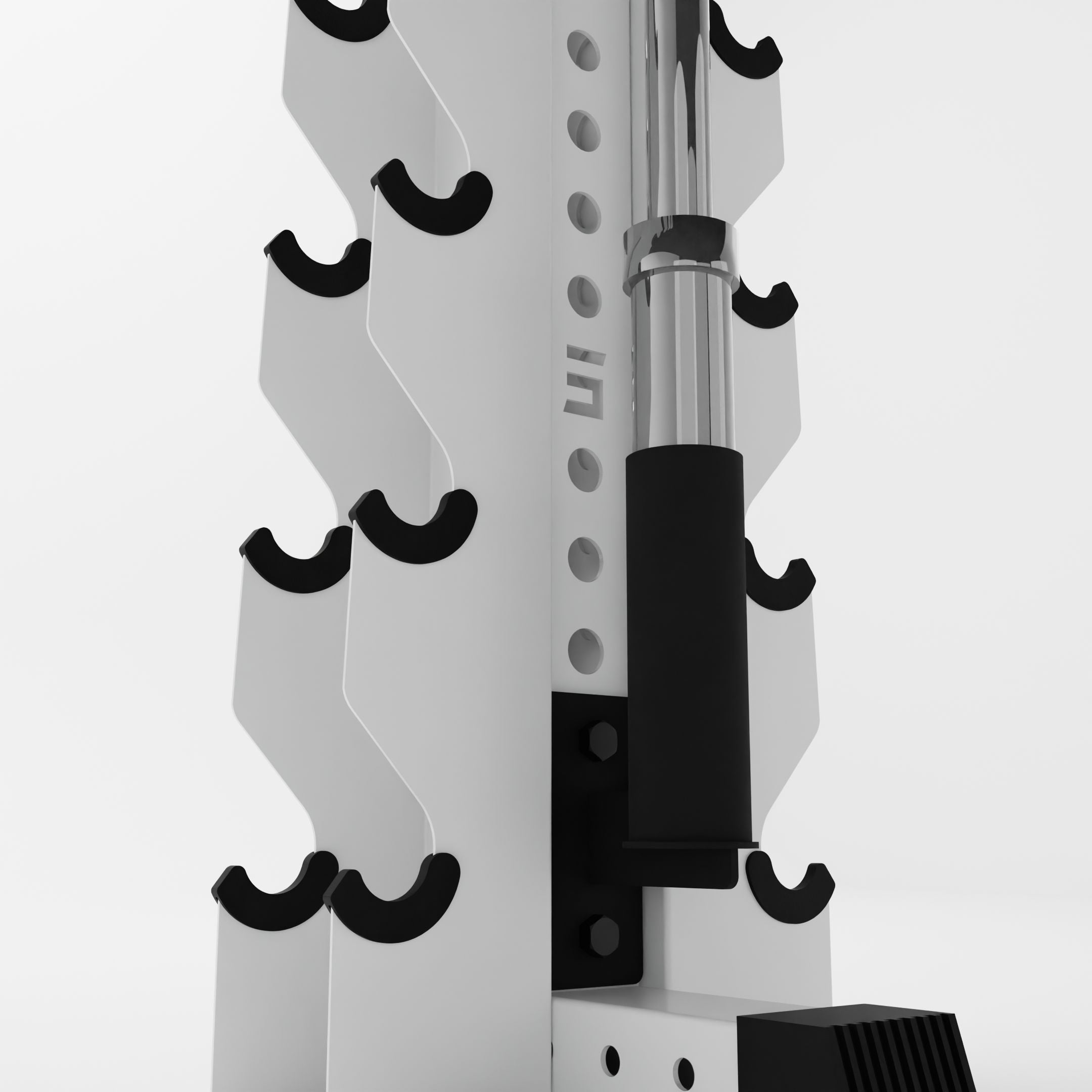 black barbell holder attachment for a 3x3 upright holding a barbell