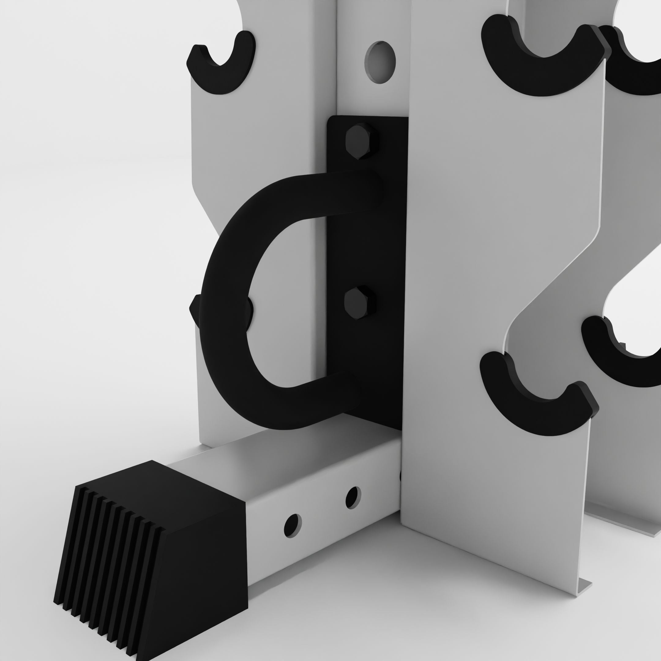 black battle rope anchor for a 3x3 upright attached to a rack base