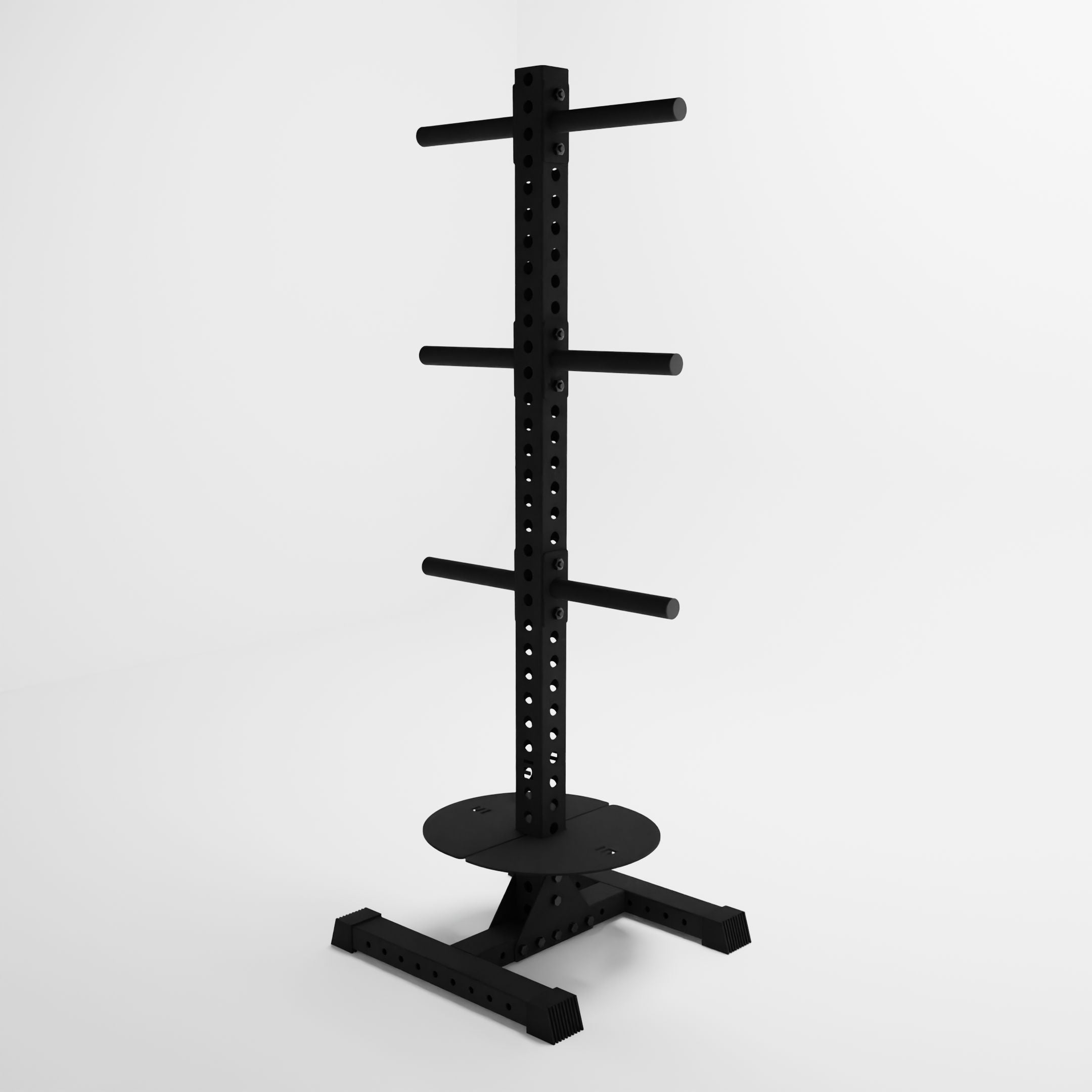 black delta pk vertical hybrid weight plate and kettlebell storage rack side view