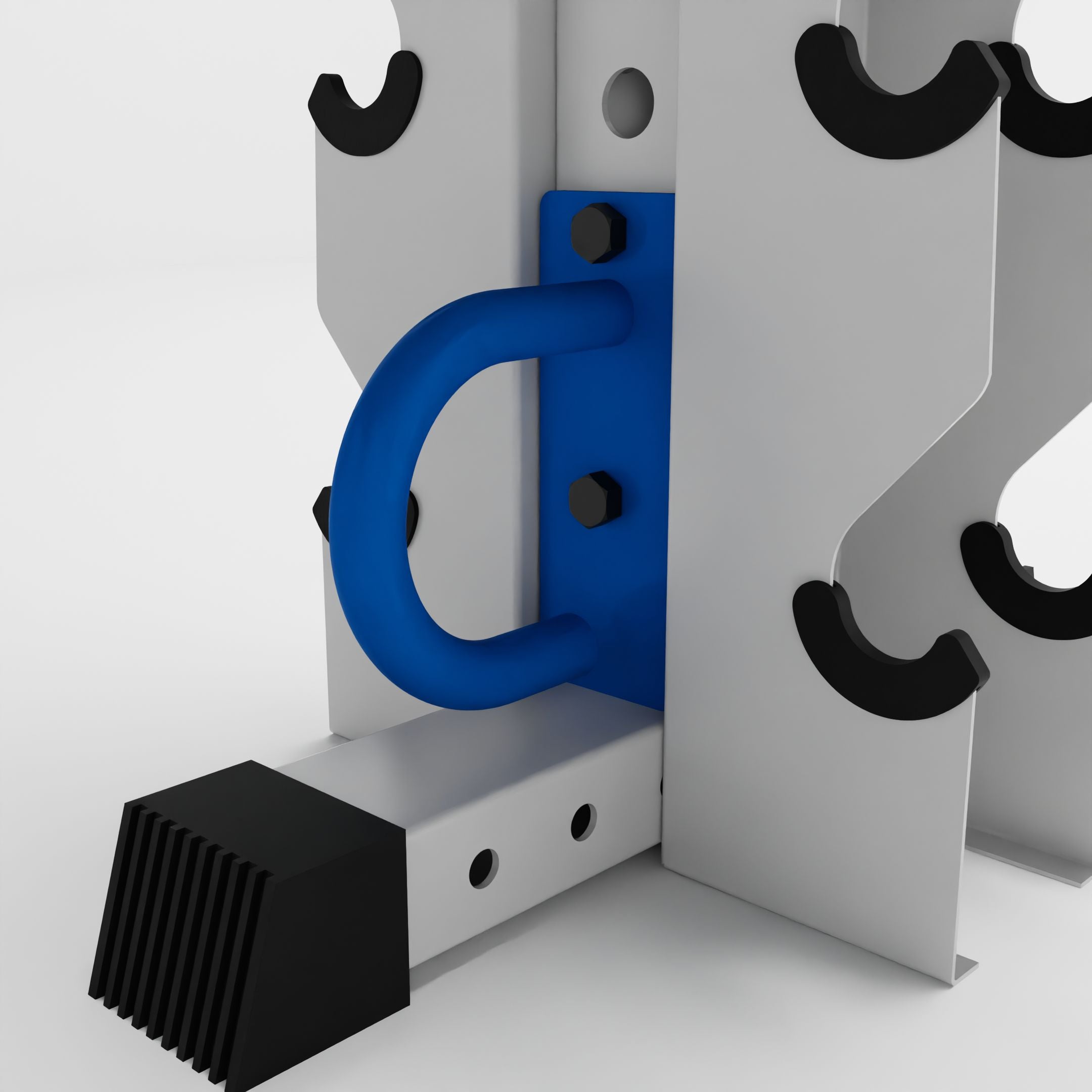 blue battle rope anchor for a 3x3 upright attached to a rack base