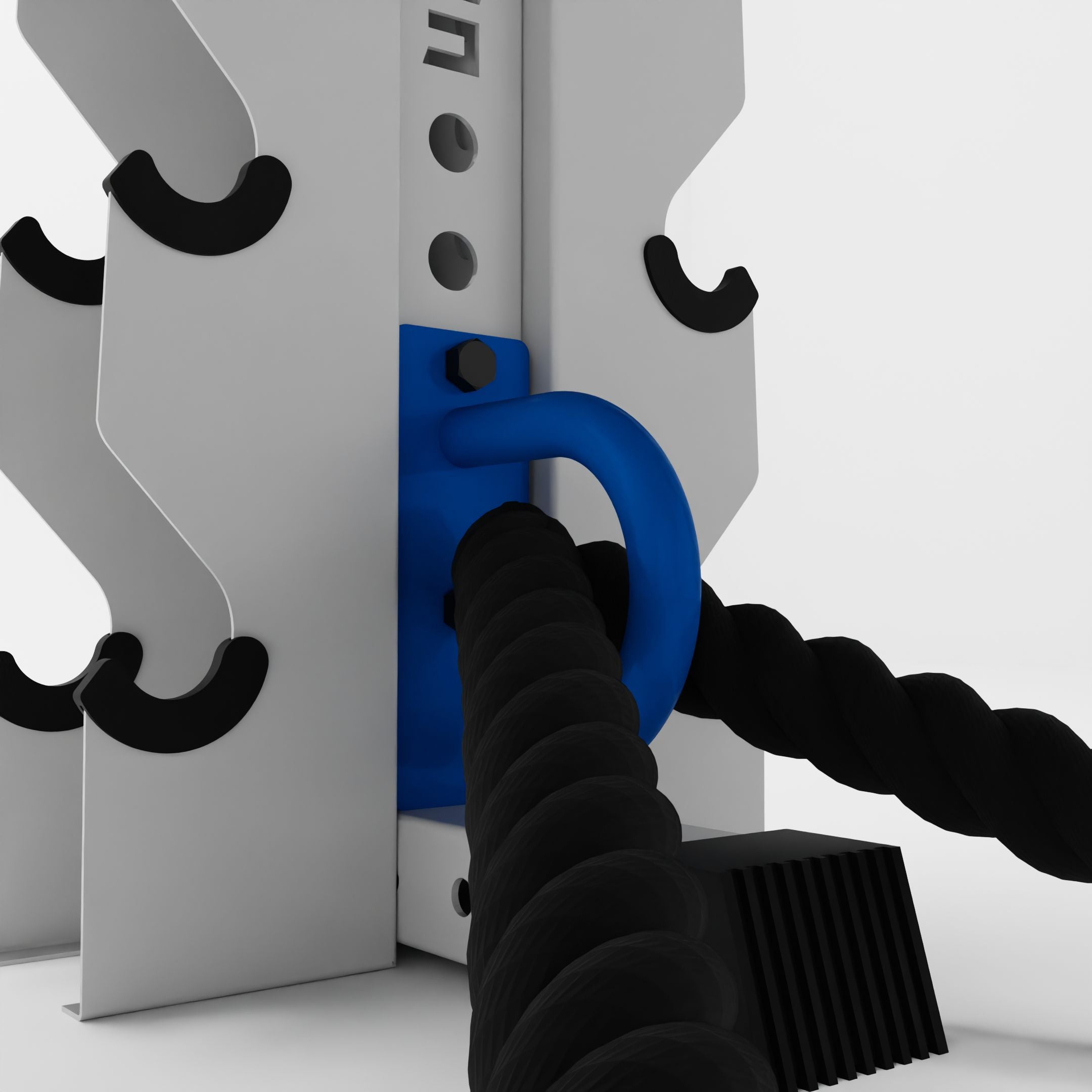 blue battle rope anchor for a 3x3 upright holding a battle rope