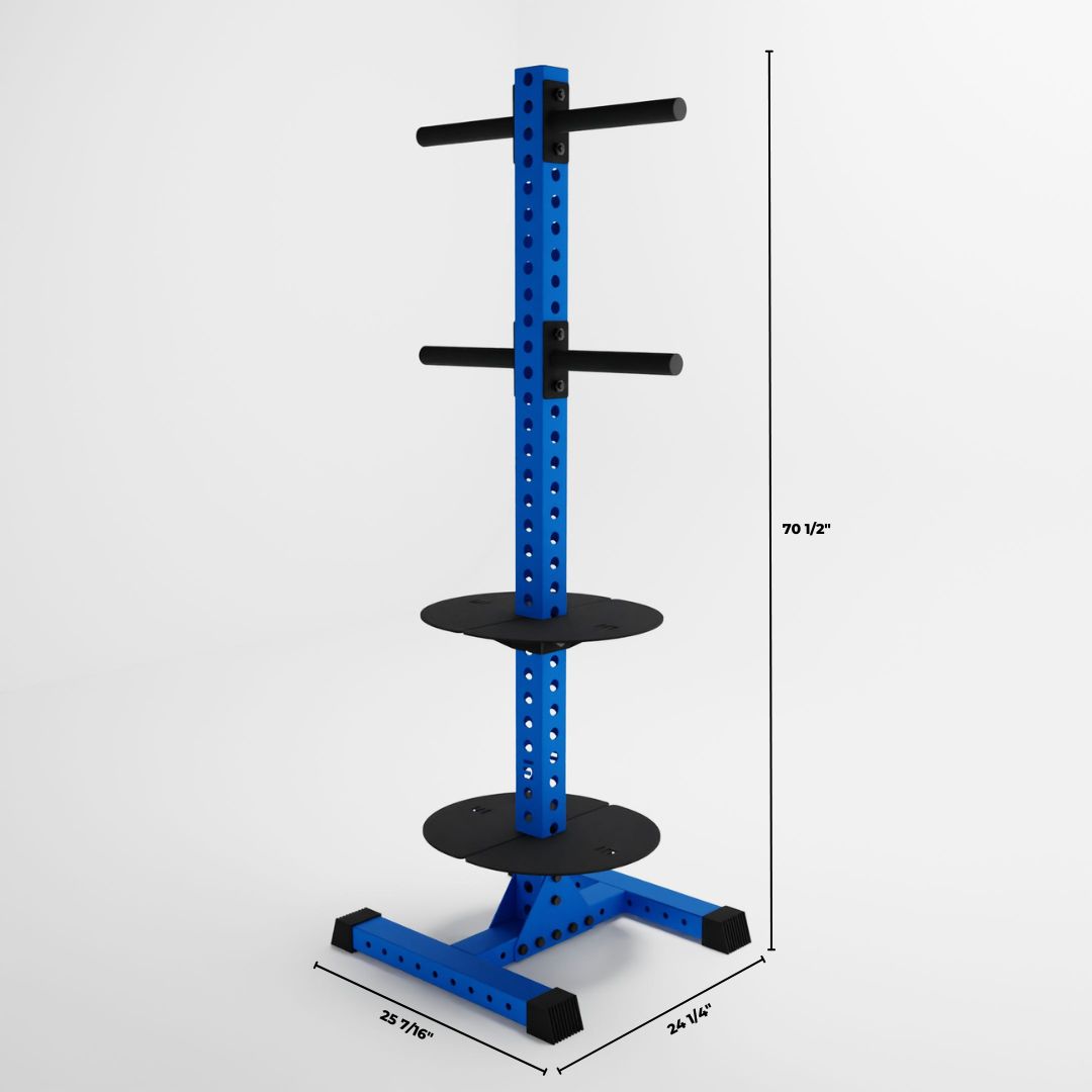 blue delta pk vertical hybrid weight plate and kettlebell storage rack dimensions