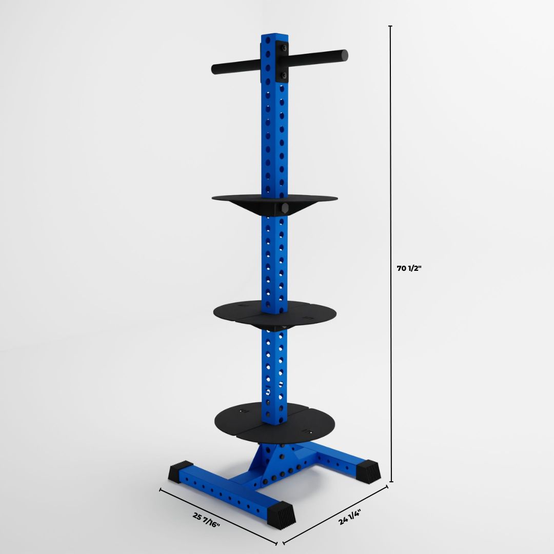 blue delta pk vertical hybrid weight plate and kettlebell storage rack dimensions