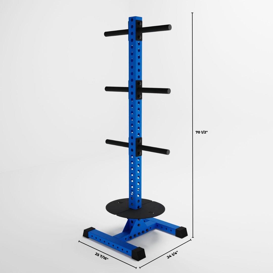 blue delta pk vertical hybrid weight plate and kettlebell storage rack dimensions