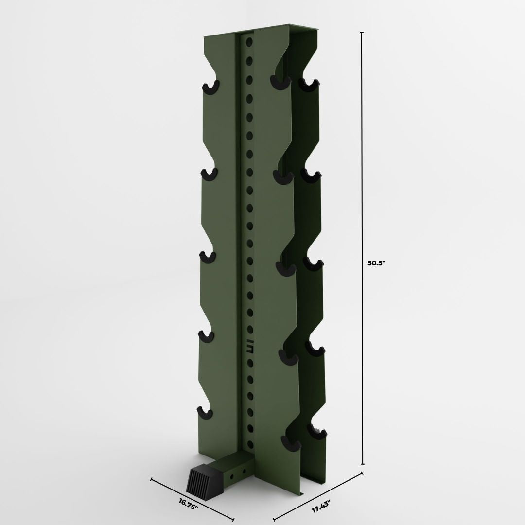 green alpha elite vertical dumbbell storage rack dimensions