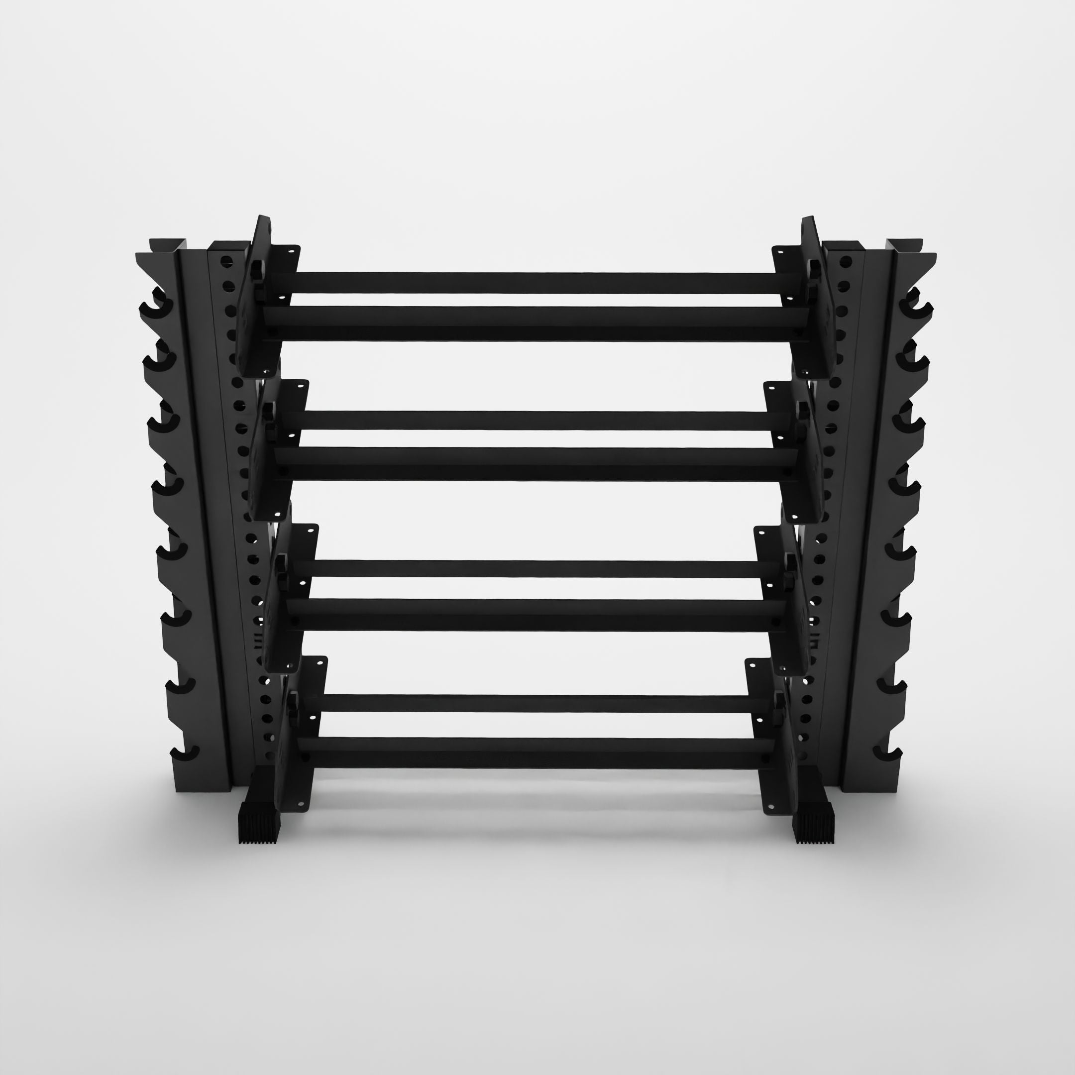 grey 43-inch alpha 4-tier horizontal dumbbell rack with vertical add-ons