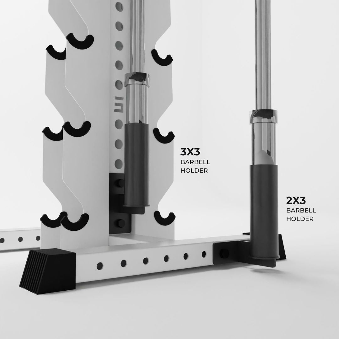 grey barbell holder attachments holding barbells