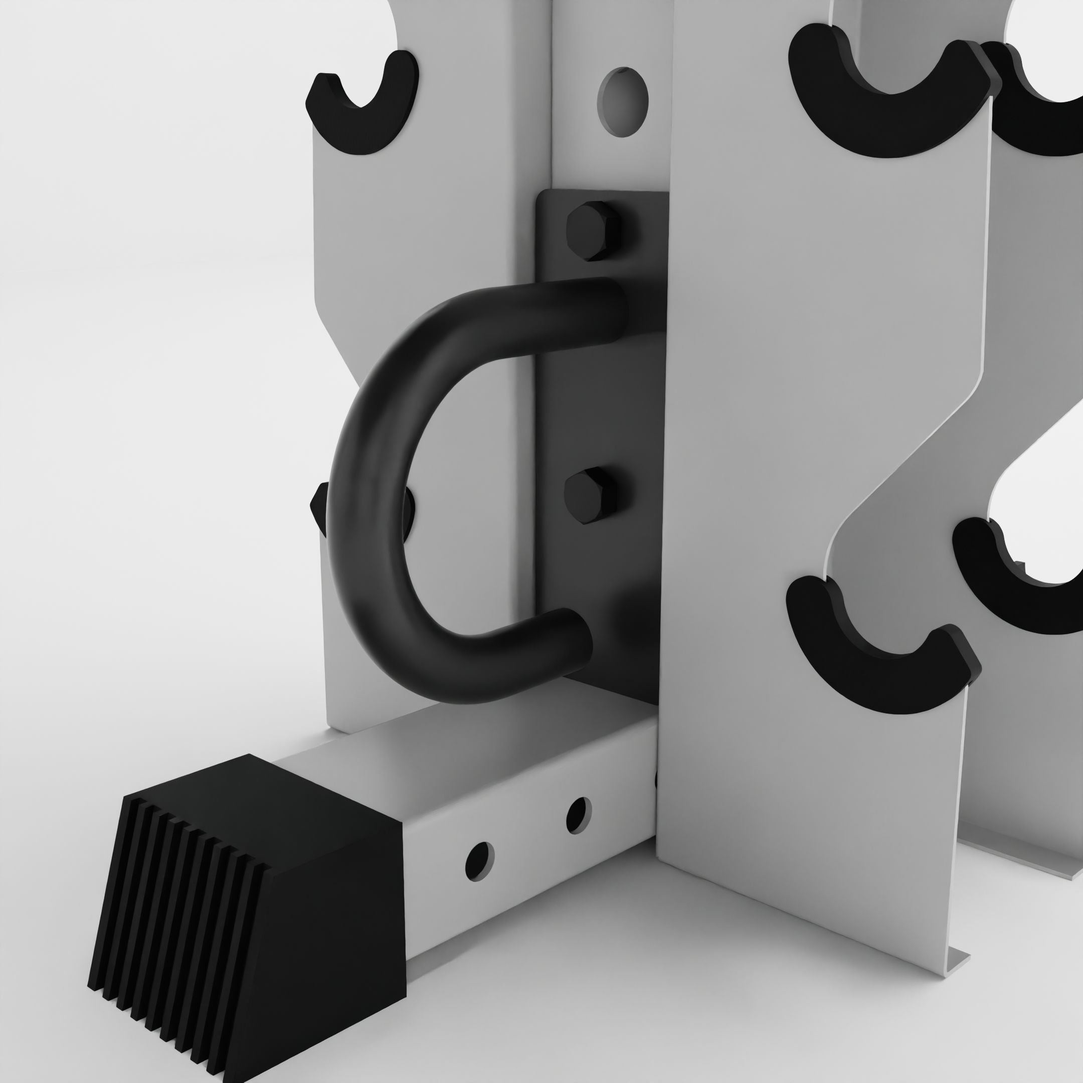 grey battle rope anchor for a 3x3 upright attached to rack base