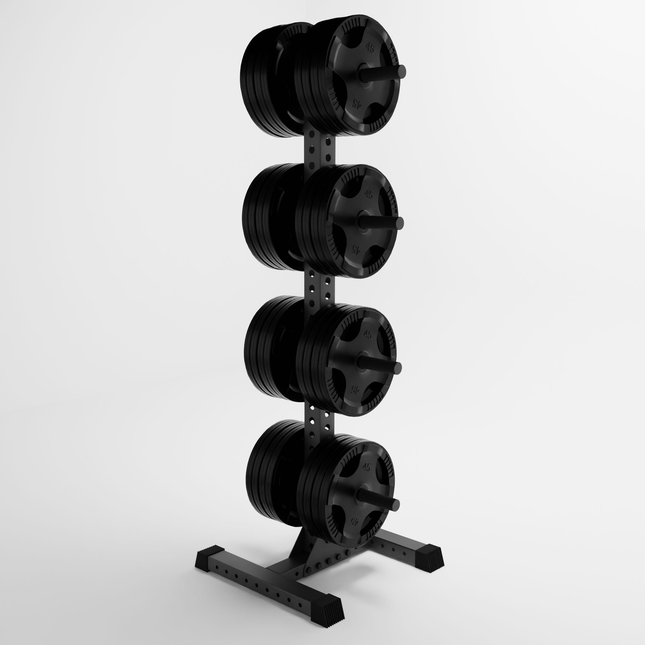 grey delta 4-tier vertical weight plate tree storing weight plates side view