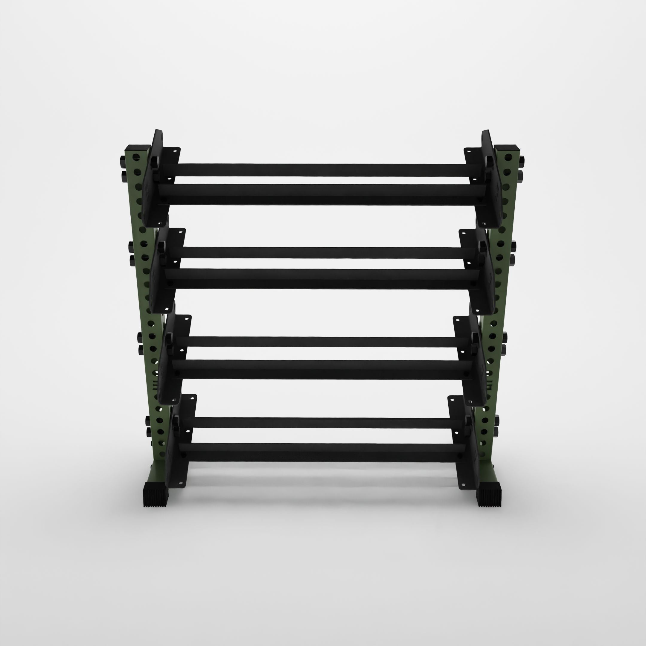 military green 43-inch alpha 4-tier horizontal dumbbell rack
