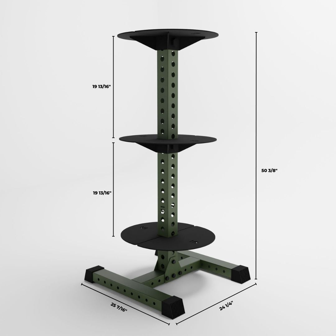 military green alpha 3-tier vertical kettlebell rack dimensions