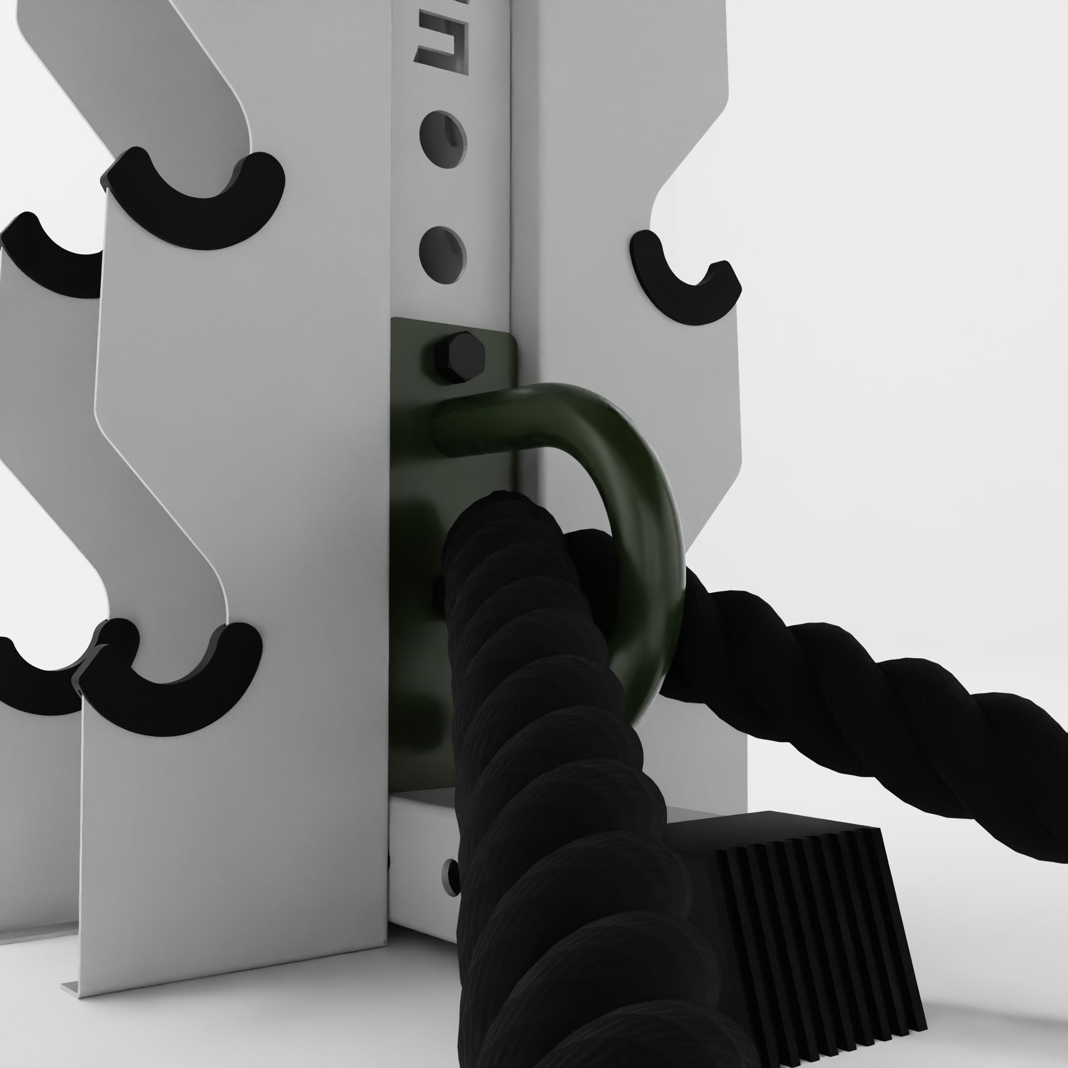 military green battle rope anchor for a 3x3 upright holding a battle rope