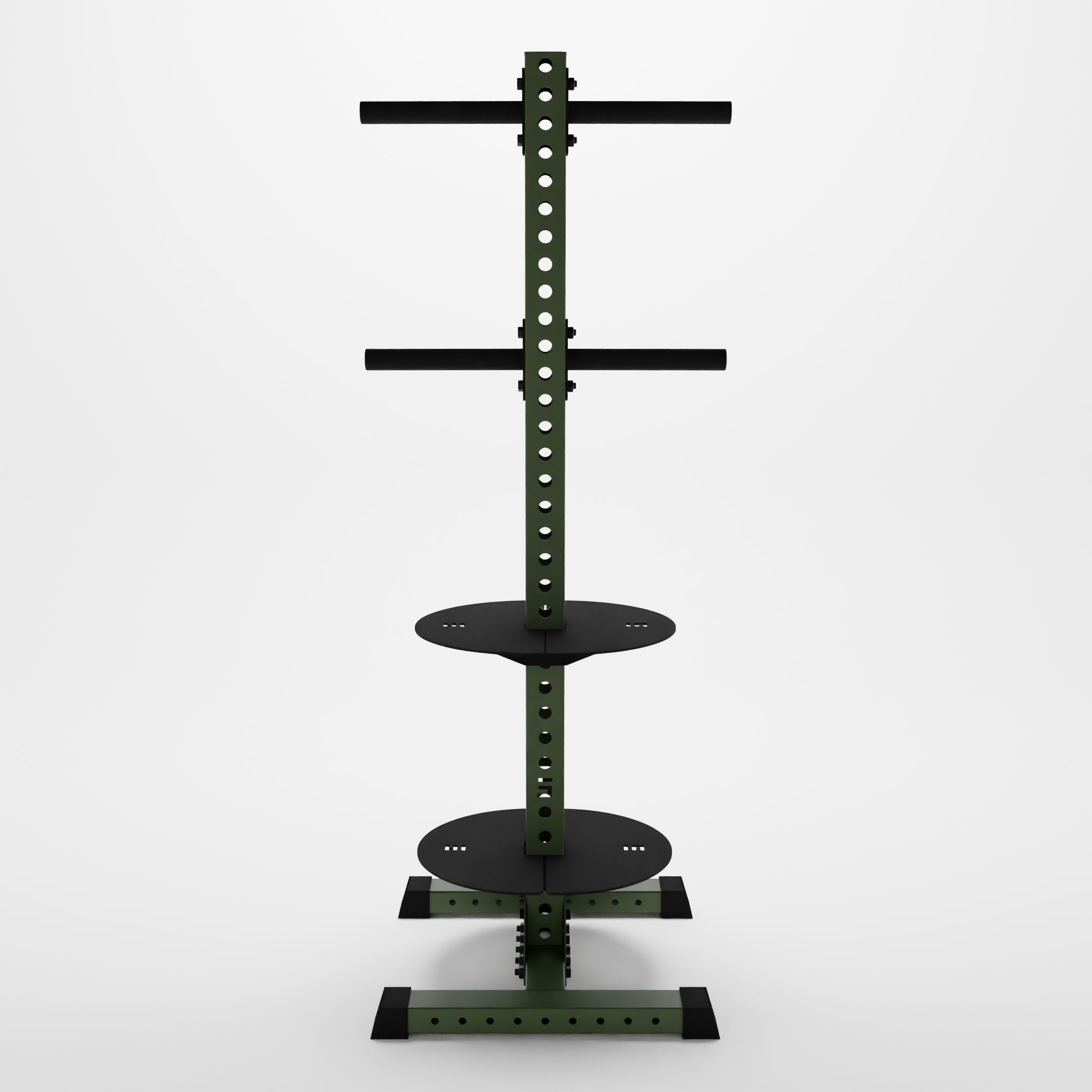 military green delta pk vertical hybrid weight plate and kettlebell storage rack