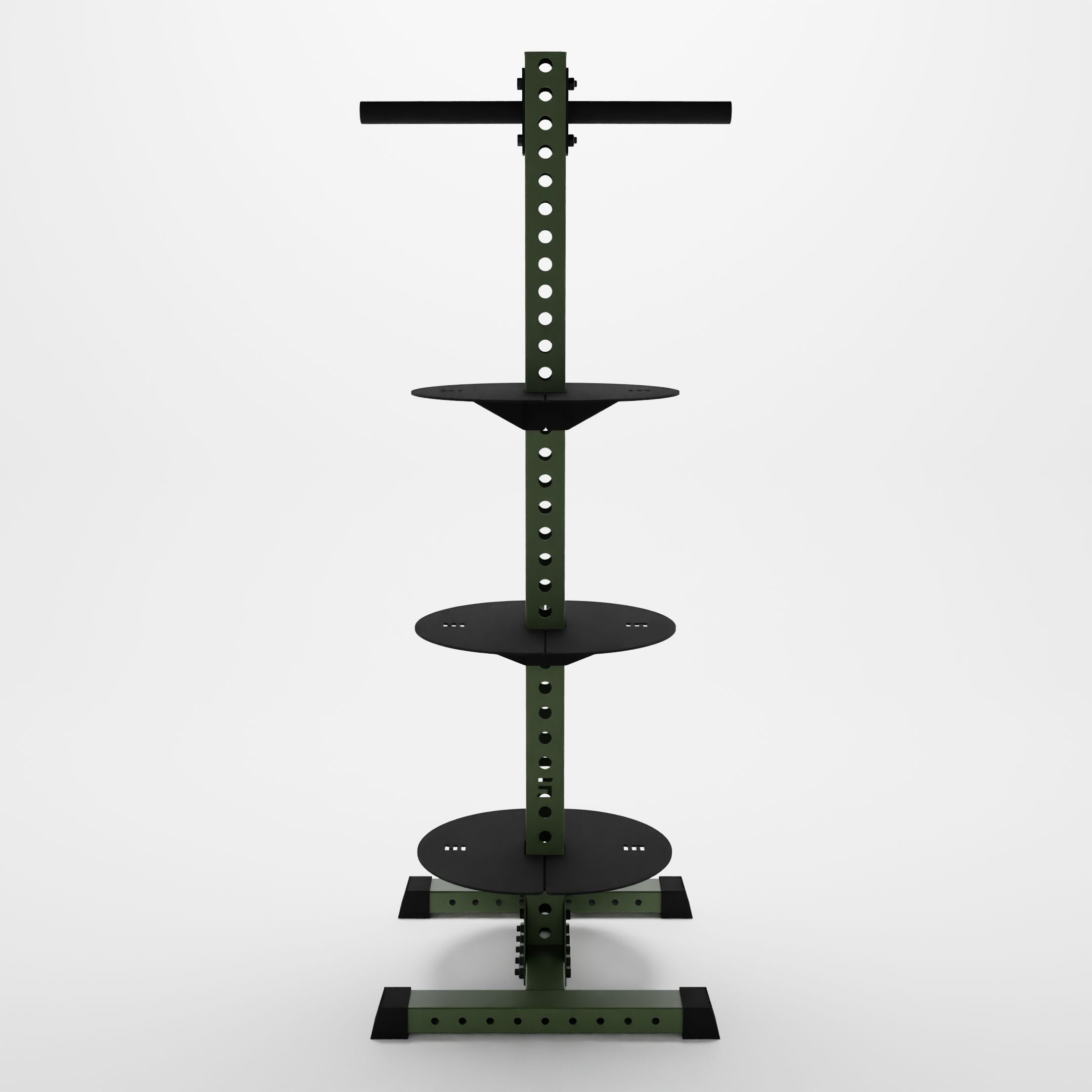 military green delta pk vertical hybrid weight plate and kettlebell storage rack
