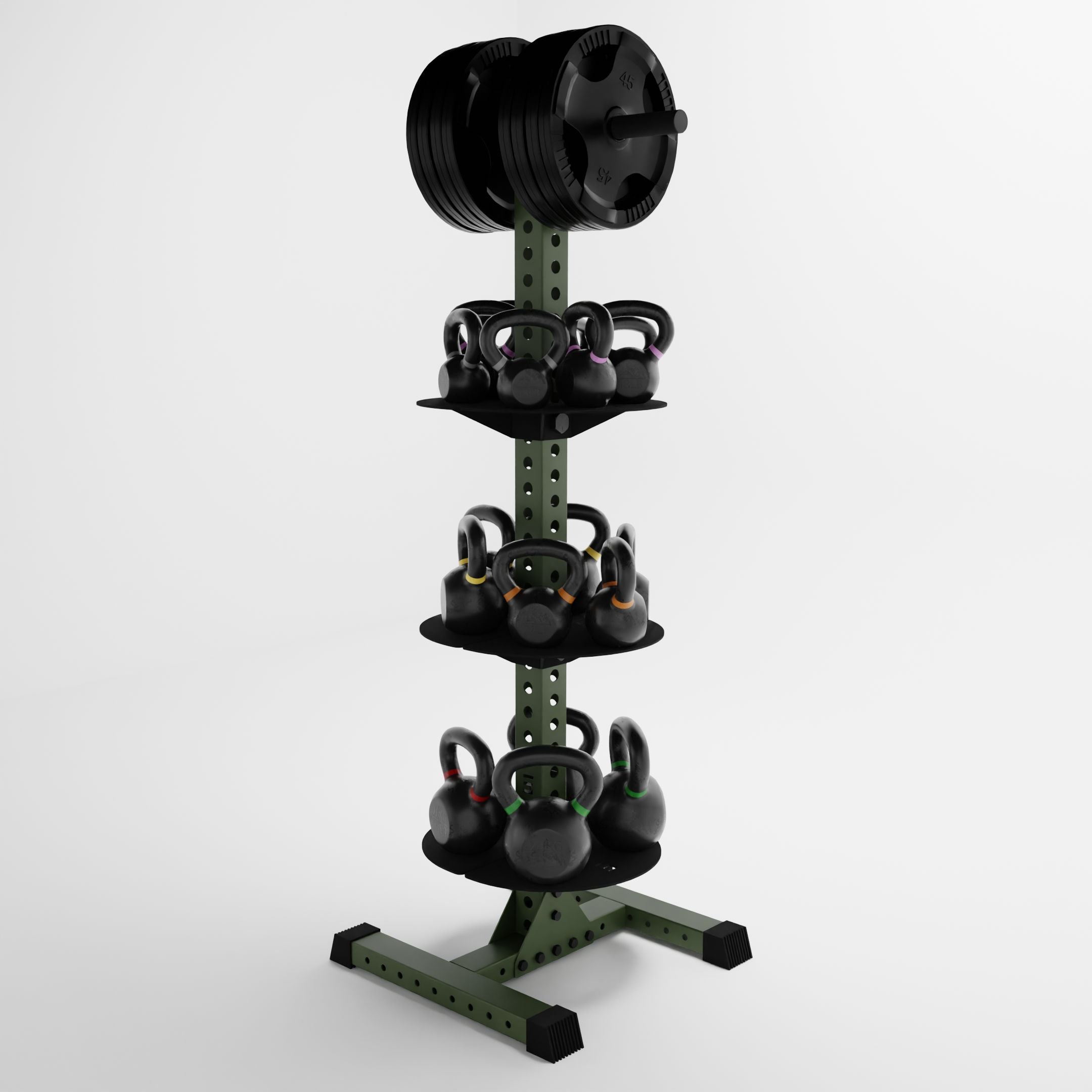 military green delta pk vertical hybrid weight plate and kettlebell rack storage rack storing weight plates and kettlebells using storage attachment accessories