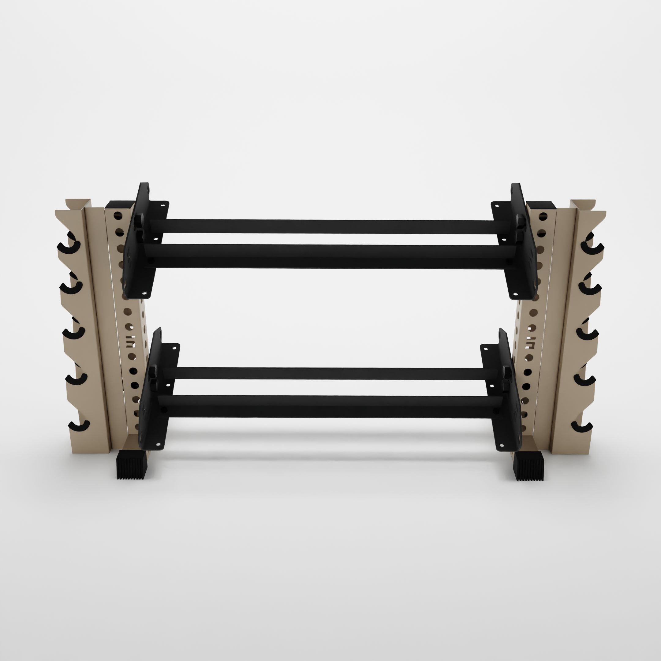 military tan 43-inch bravo 2-tier horizontal dumbbell rack with vertical add-ons