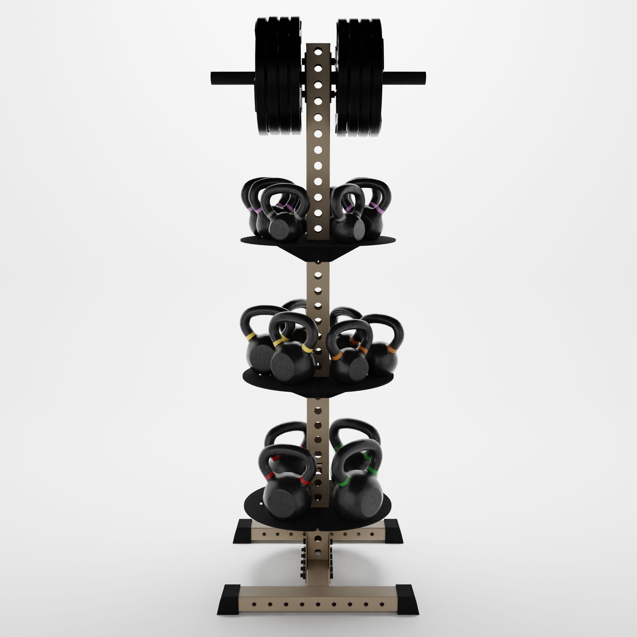 military tan delta pk vertical hybrid weight plate and kettlebell storage rack storing weight plates and kettlebells