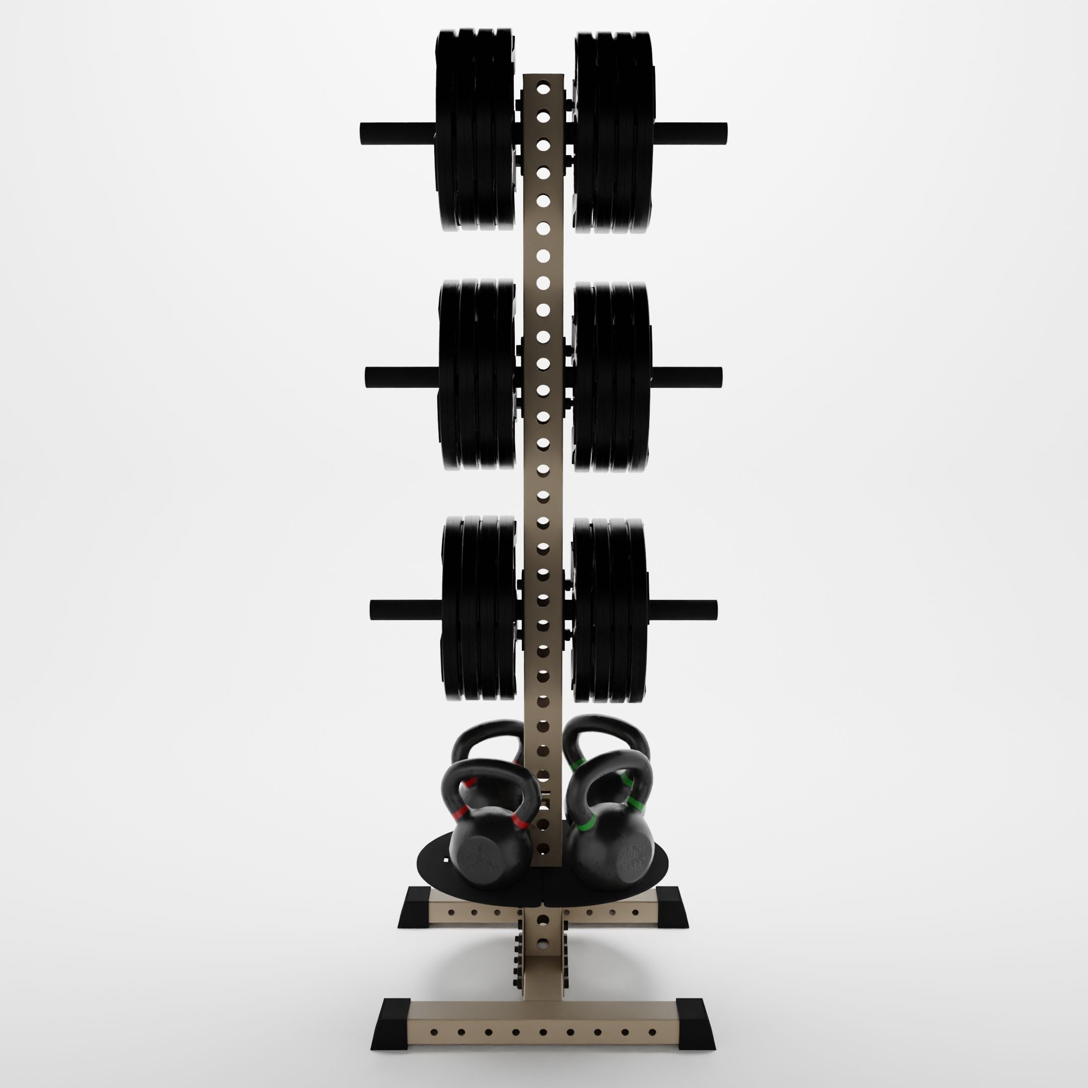 military tan delta pk vertical hybrid weight plate and kettlebell storage rack storing weight plates and kettlebells