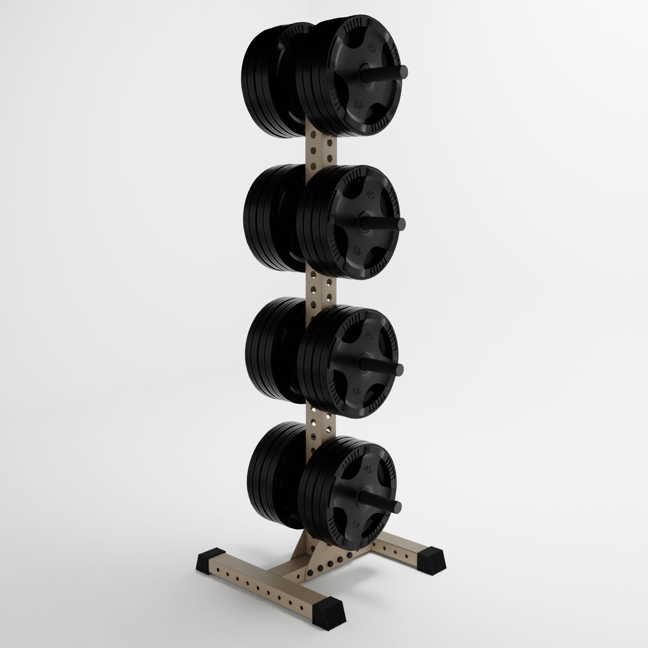 military tan delta 4-tier vertical weight plate tree storing weight plates side view