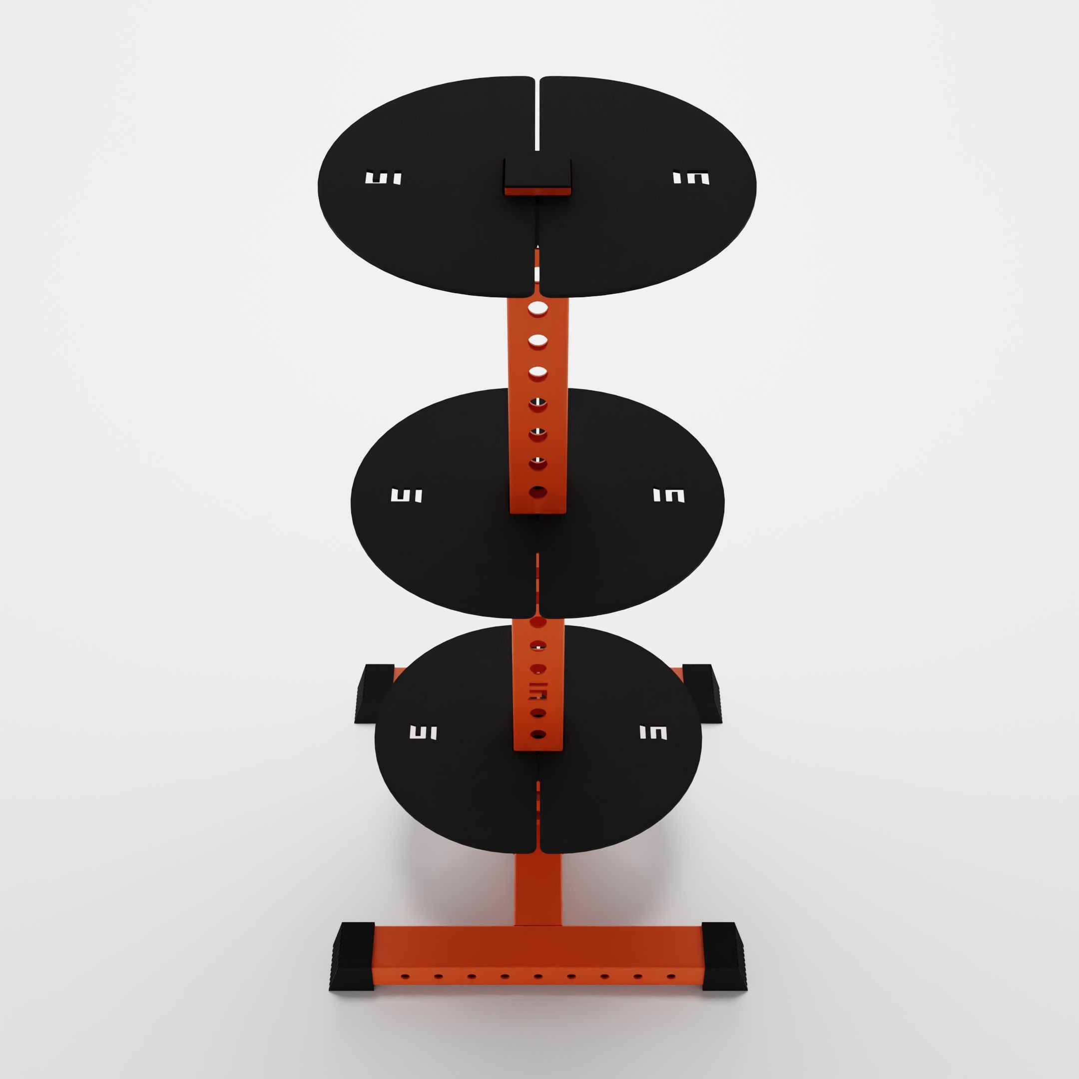 orange alpha 3-tier vertical kettlebell rack top view