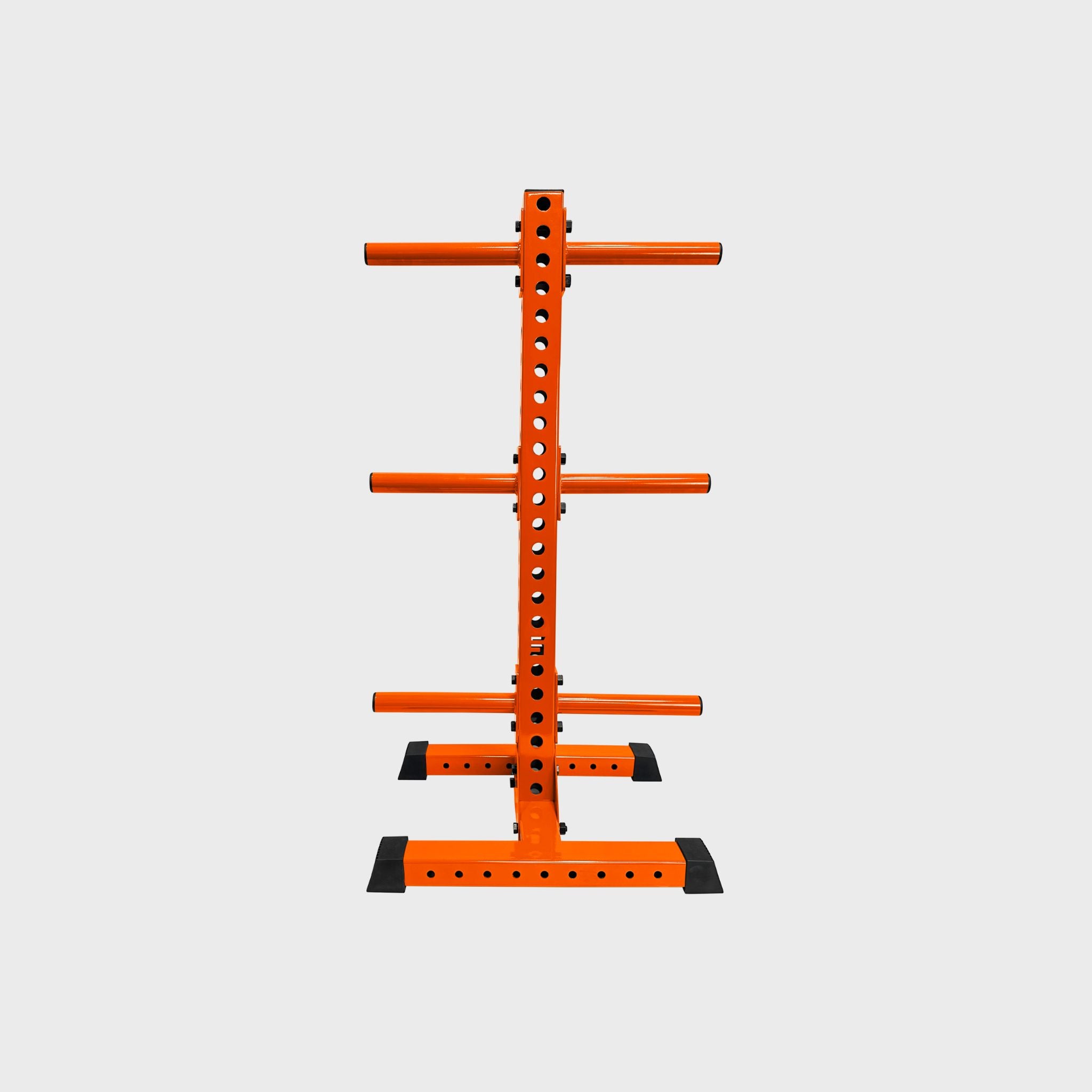 orange alpha vertical weight plate storage tree with six weight plate holders