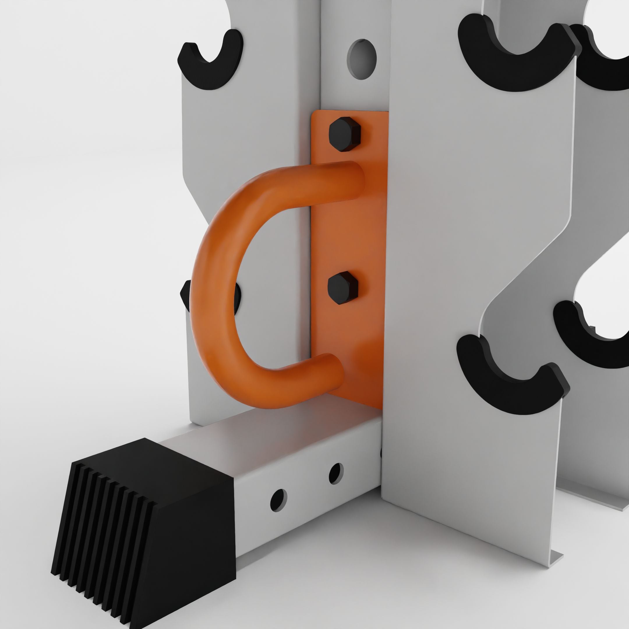 orange battle rope anchor for a 3x3 upright attached to a rack base