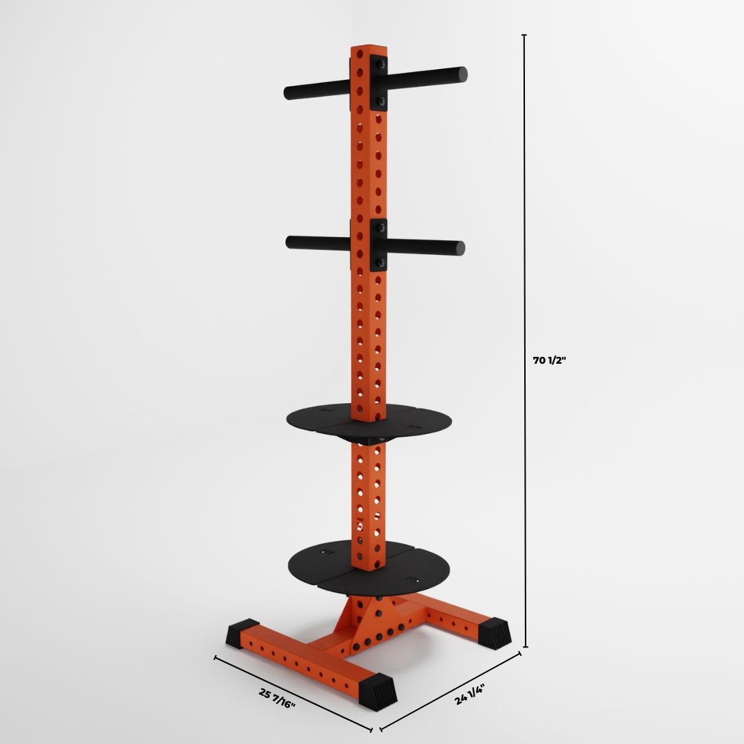 orange delta pk vertical hybrid weight plate and kettlebell storage rack dimensions