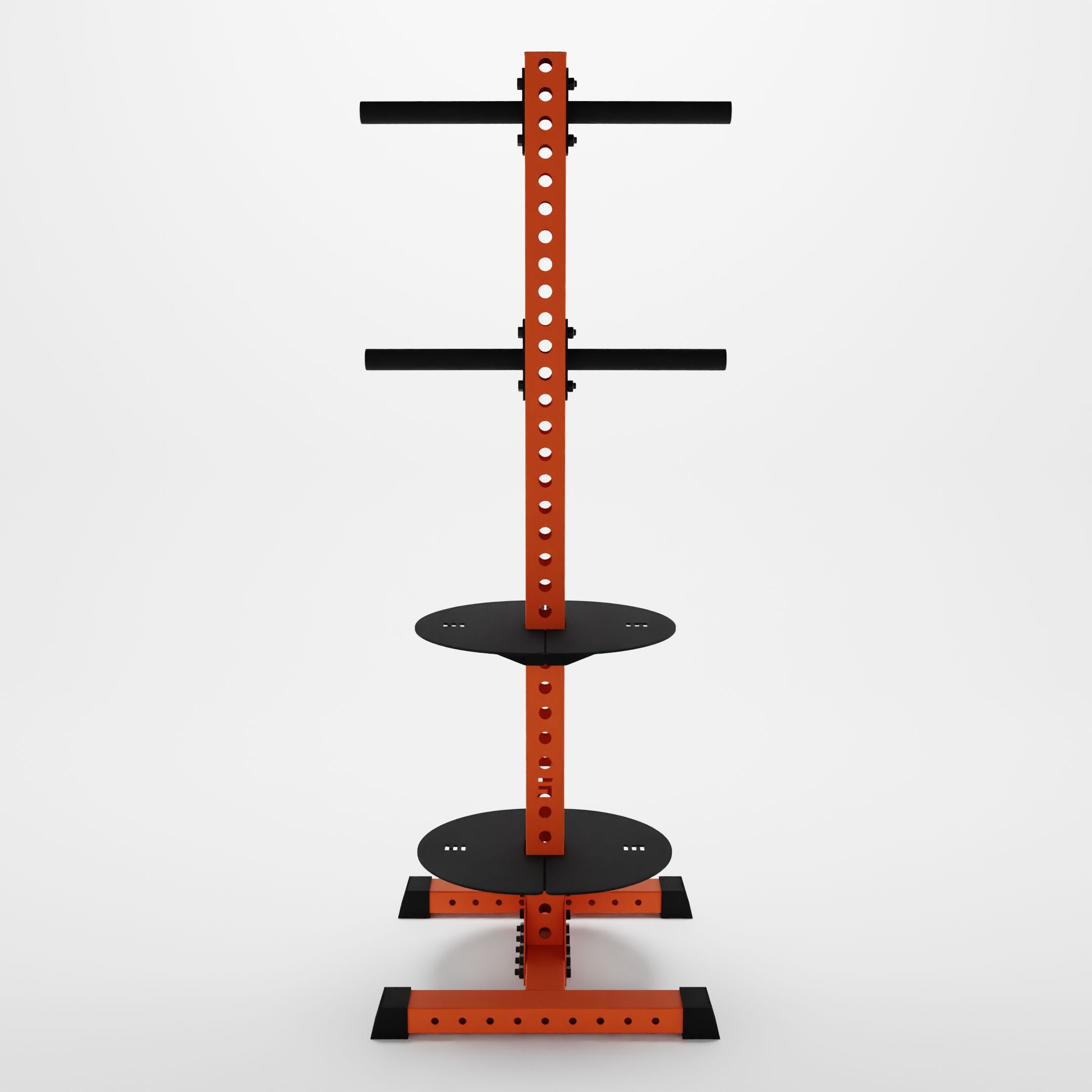 orange delta pk vertical hybrid weight plate and kettlebell storage rack