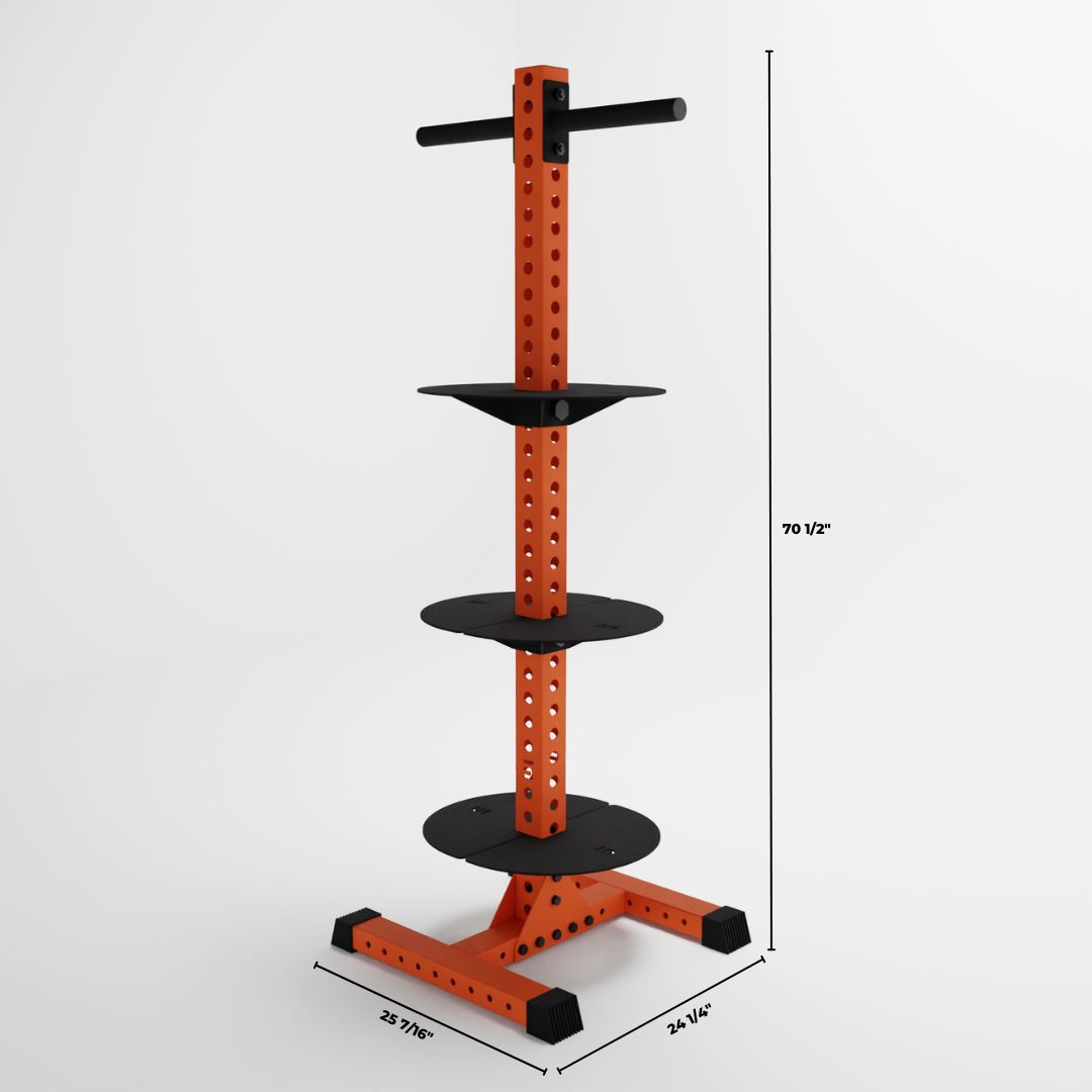 orange delta pk vertical hybrid weight plate and kettlebell storage rack dimensions