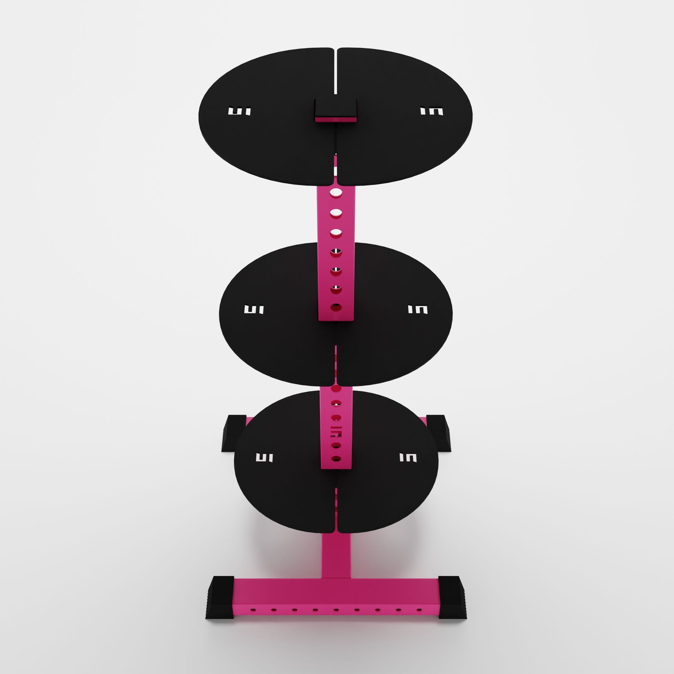pink alpha 3-tier vertical kettlebell rack top view