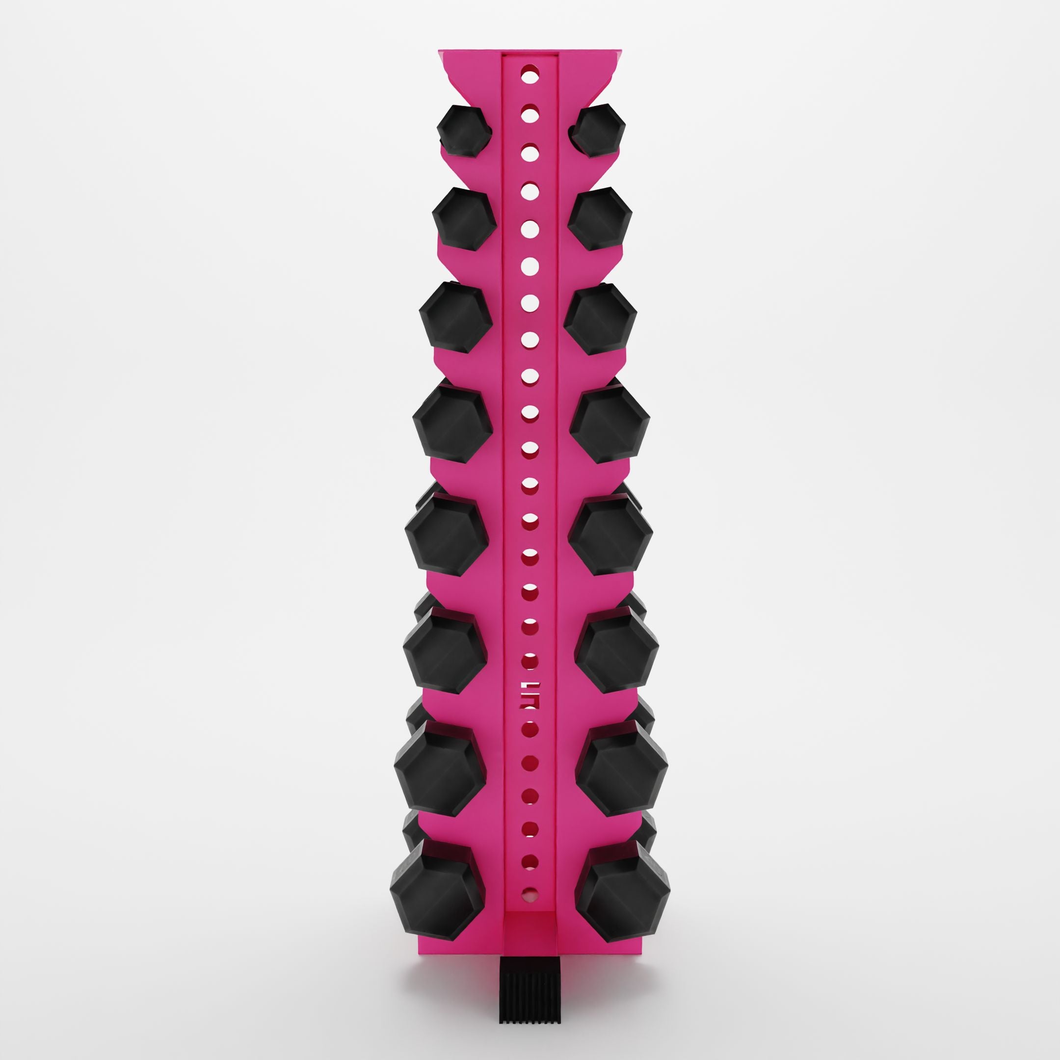 pink alpha 8-tier vertical dumbbell storage rack storing hex dumbbells