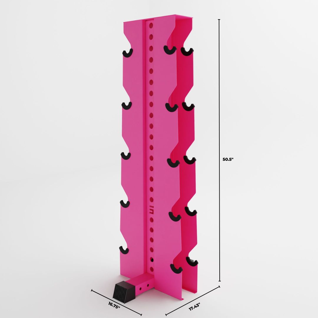 pink alpha elite vertical dumbbell storage rack dimensions