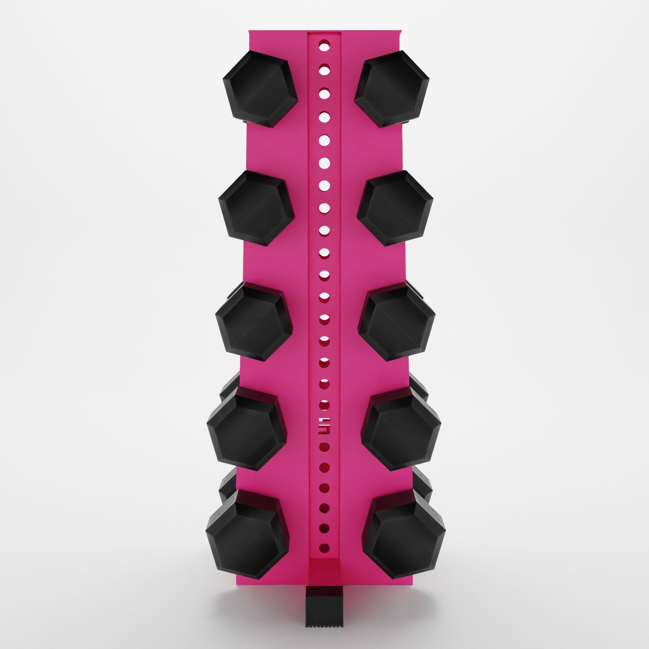 pink alpha elite vertical dumbbell storage rack storing hex dumbbells