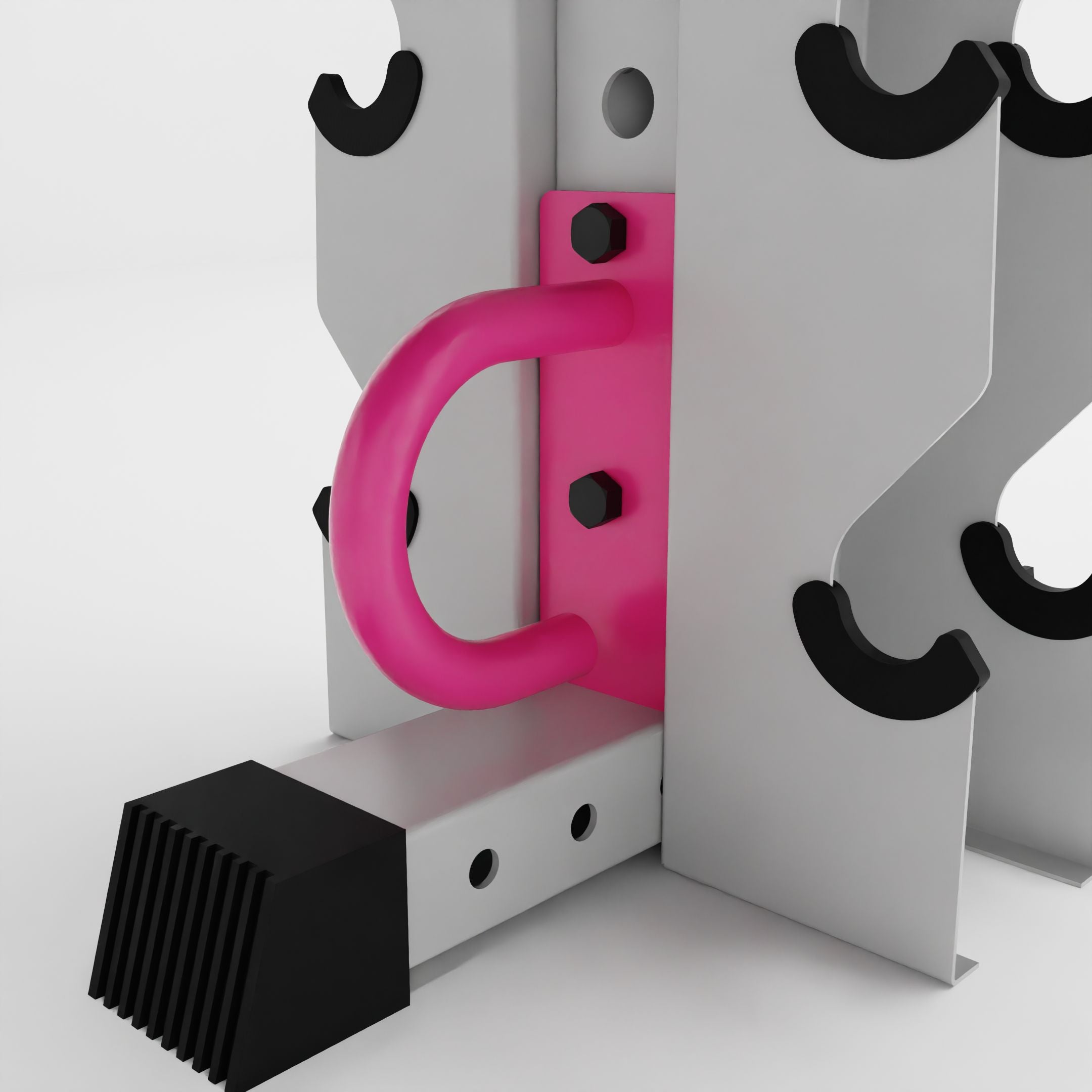 pink battle rope anchor for a 3x3 upright attached to a rack base