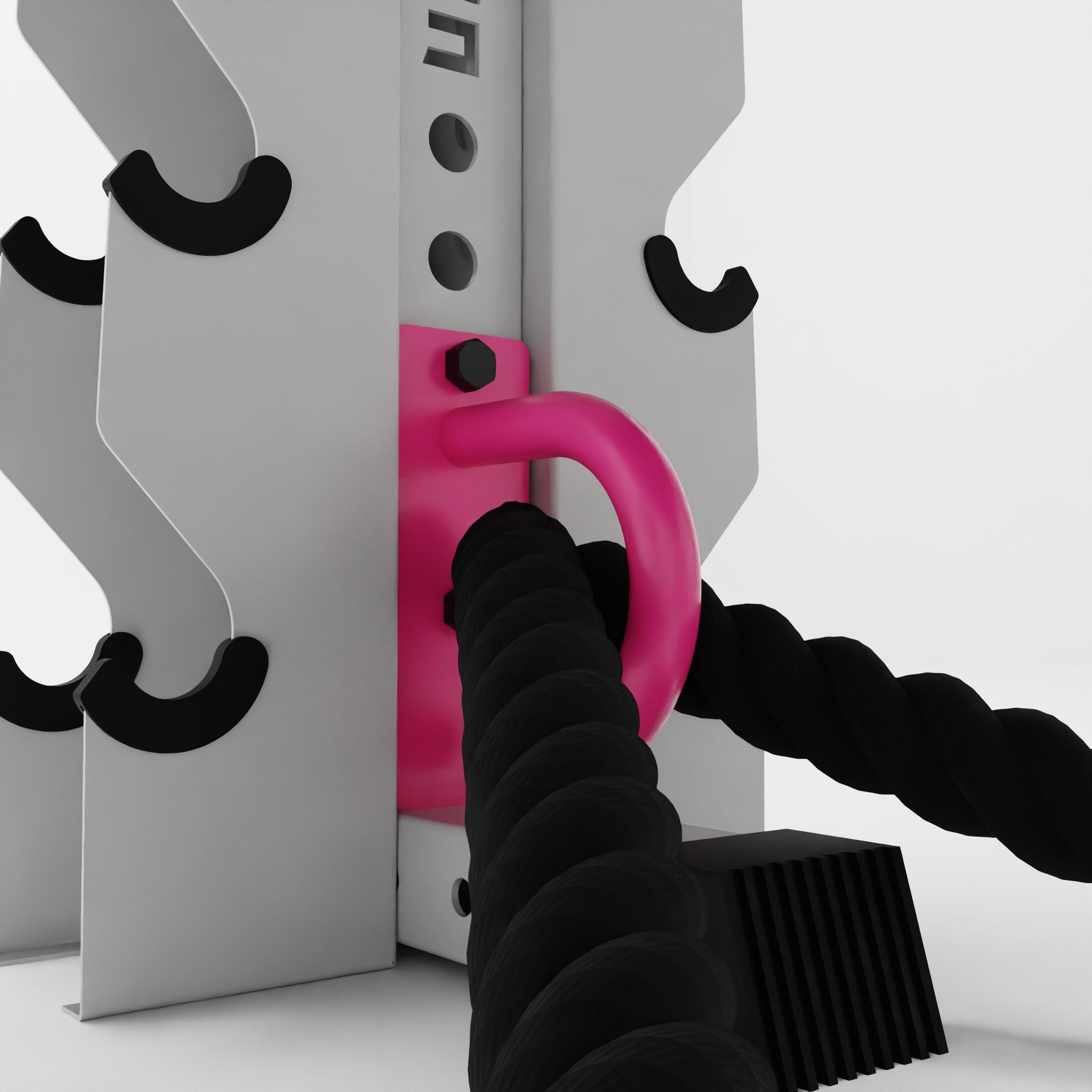 pink battle rope anchor for a 3x3 upright holding a battle rope