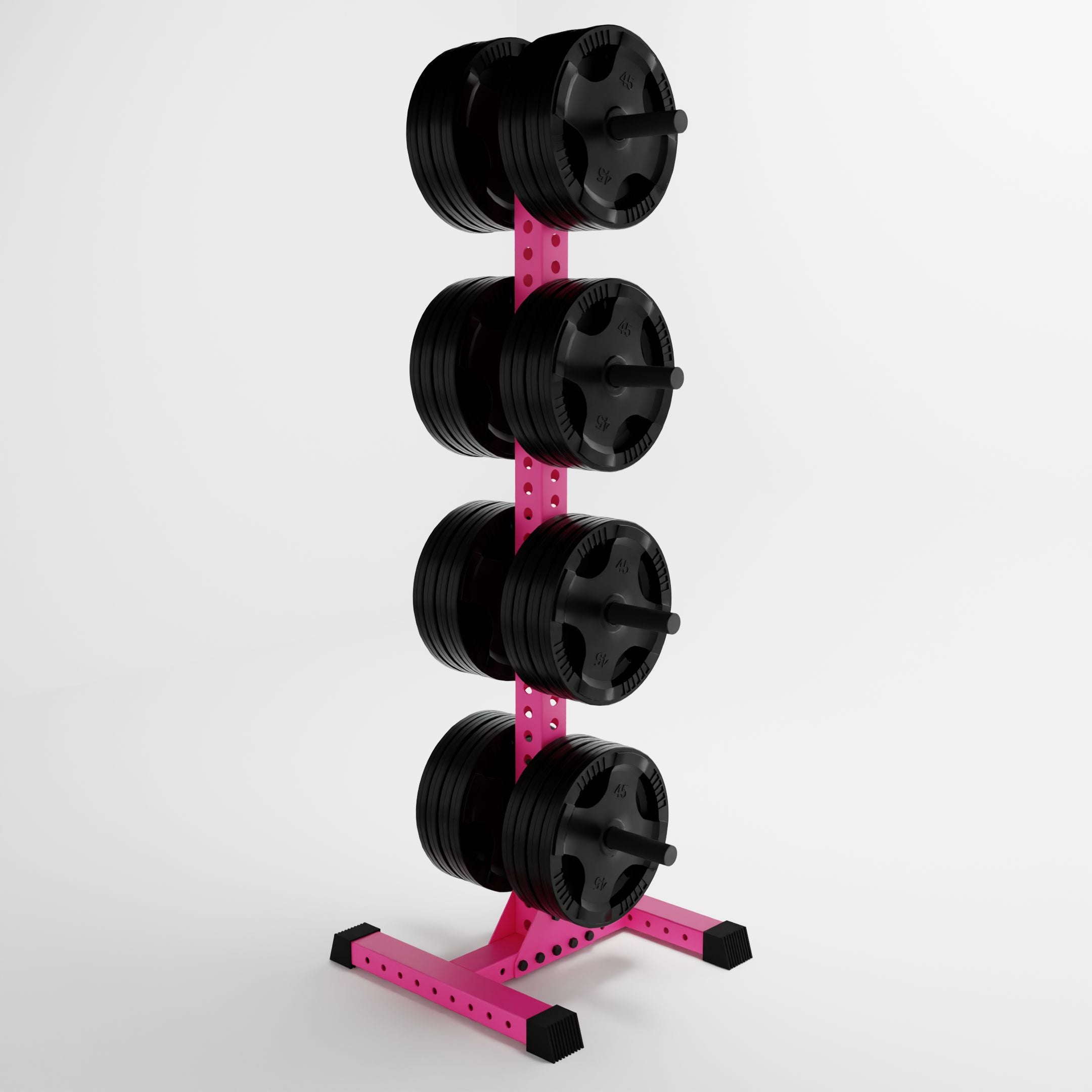 pink delta 4-tier vertical weight plate tree storing weight plates side view