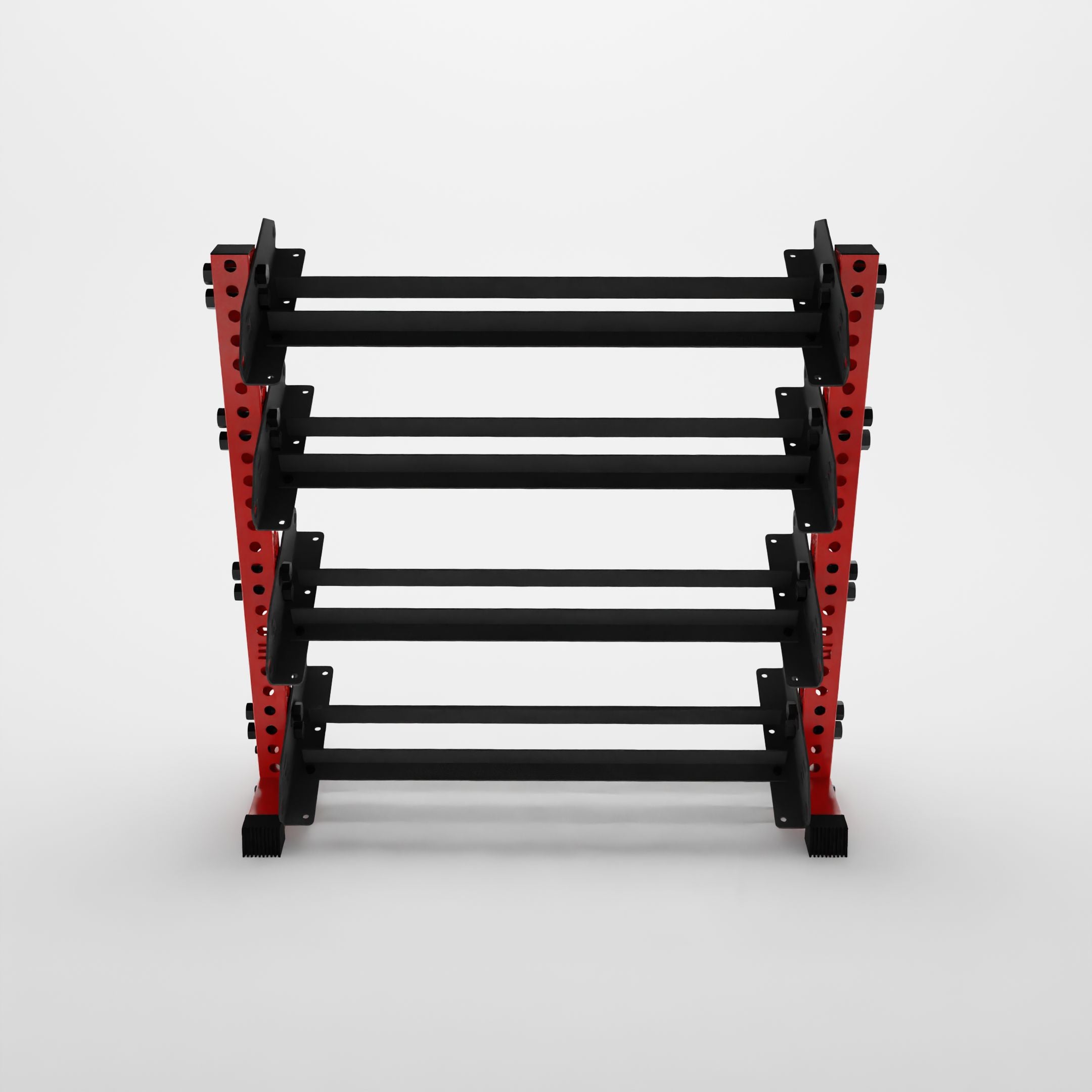 red 43-inch alpha 4-tier horizontal dumbbell rack