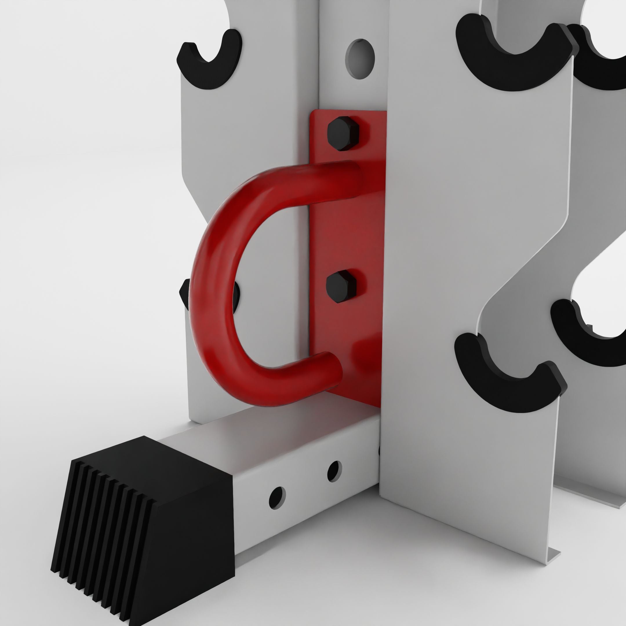 red battle rope anchor for a 3x3 upright attached to a rack base