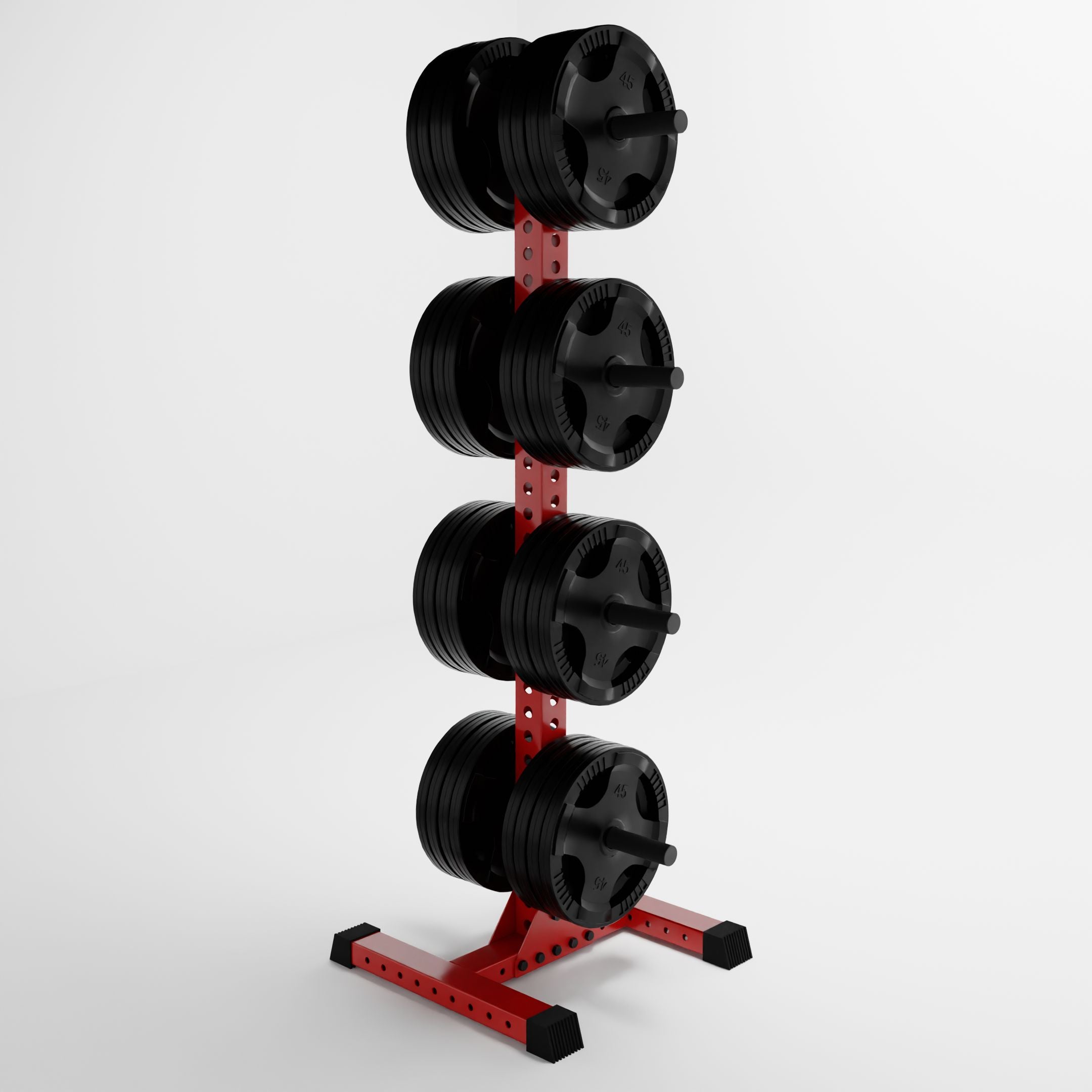 red delta 4-tier vertical weight plate tree storing weight plates side view