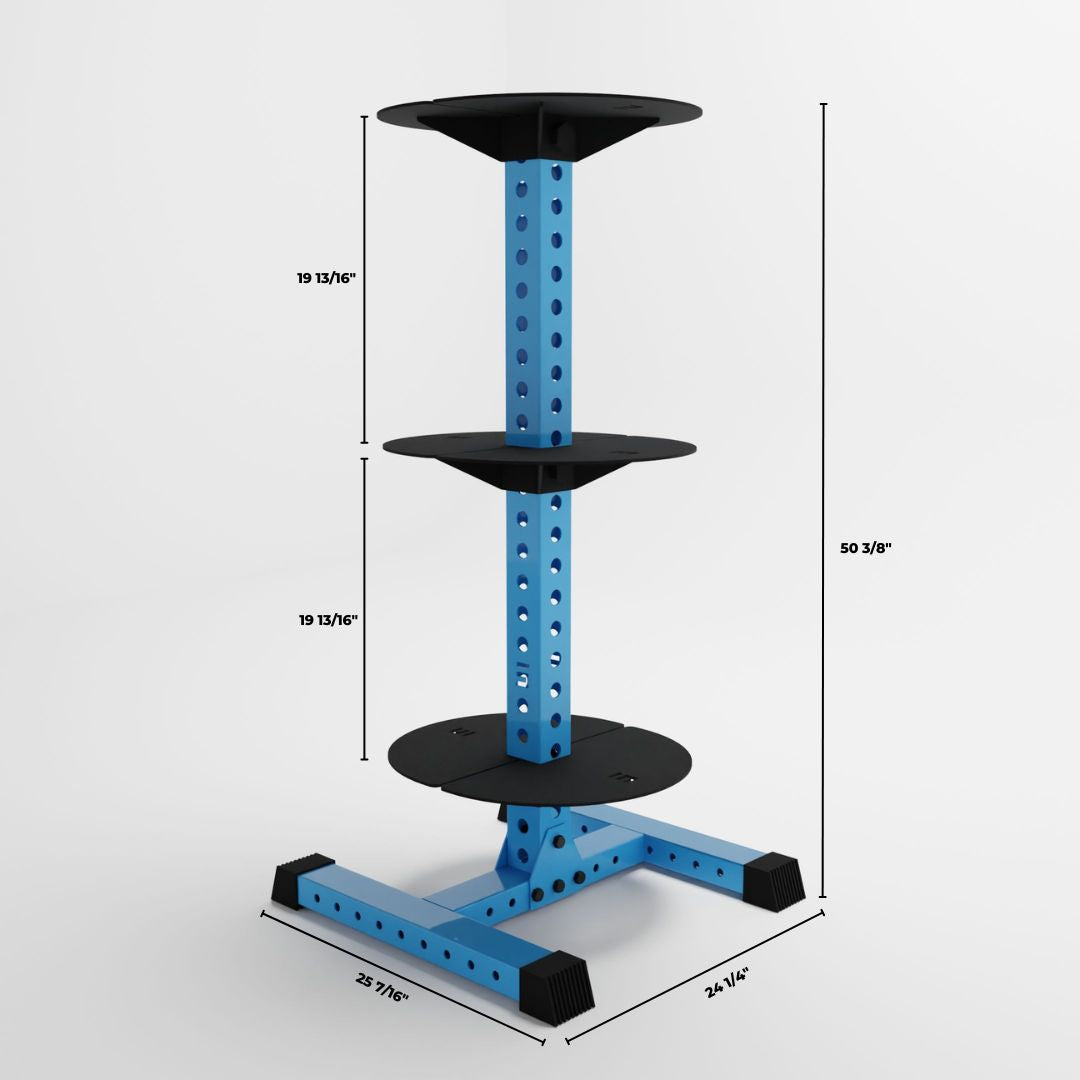 synergy blue alpha 3-tier vertical kettlebell rack dimensions