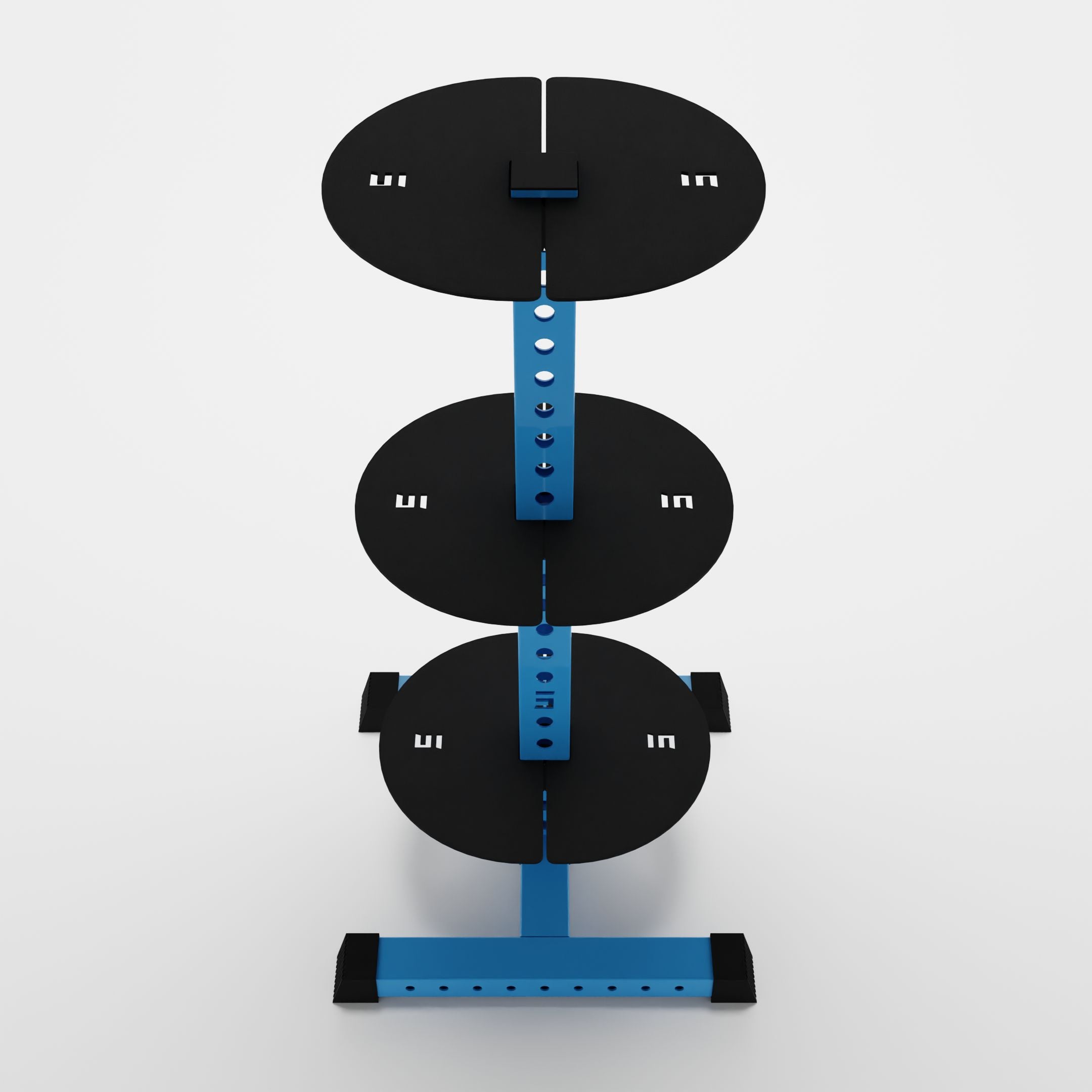synergy blue alpha 3-tier vertical kettlebell rack top view