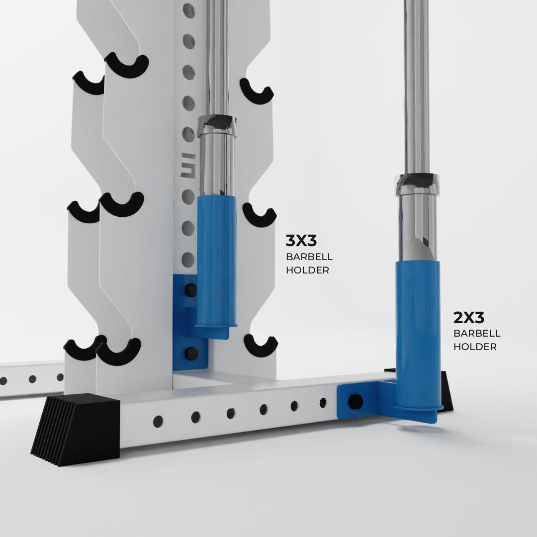 synergy blue barbell holder attachments holding barbells