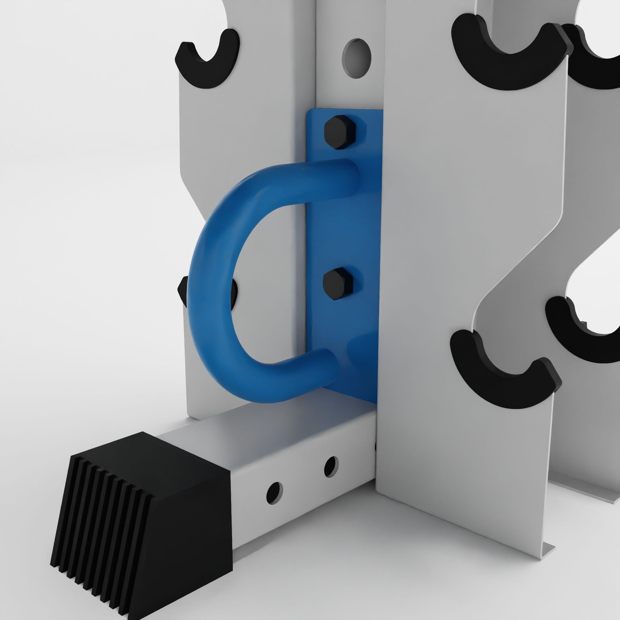 synergy blue battle rope anchor for a 3x3 upright attached to a rack base