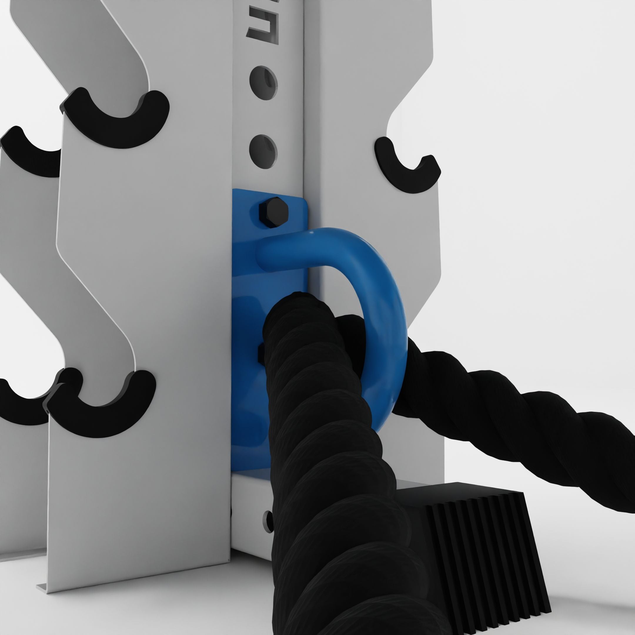 synergy blue battle rope anchor for a 3x3 upright holding a battle rope