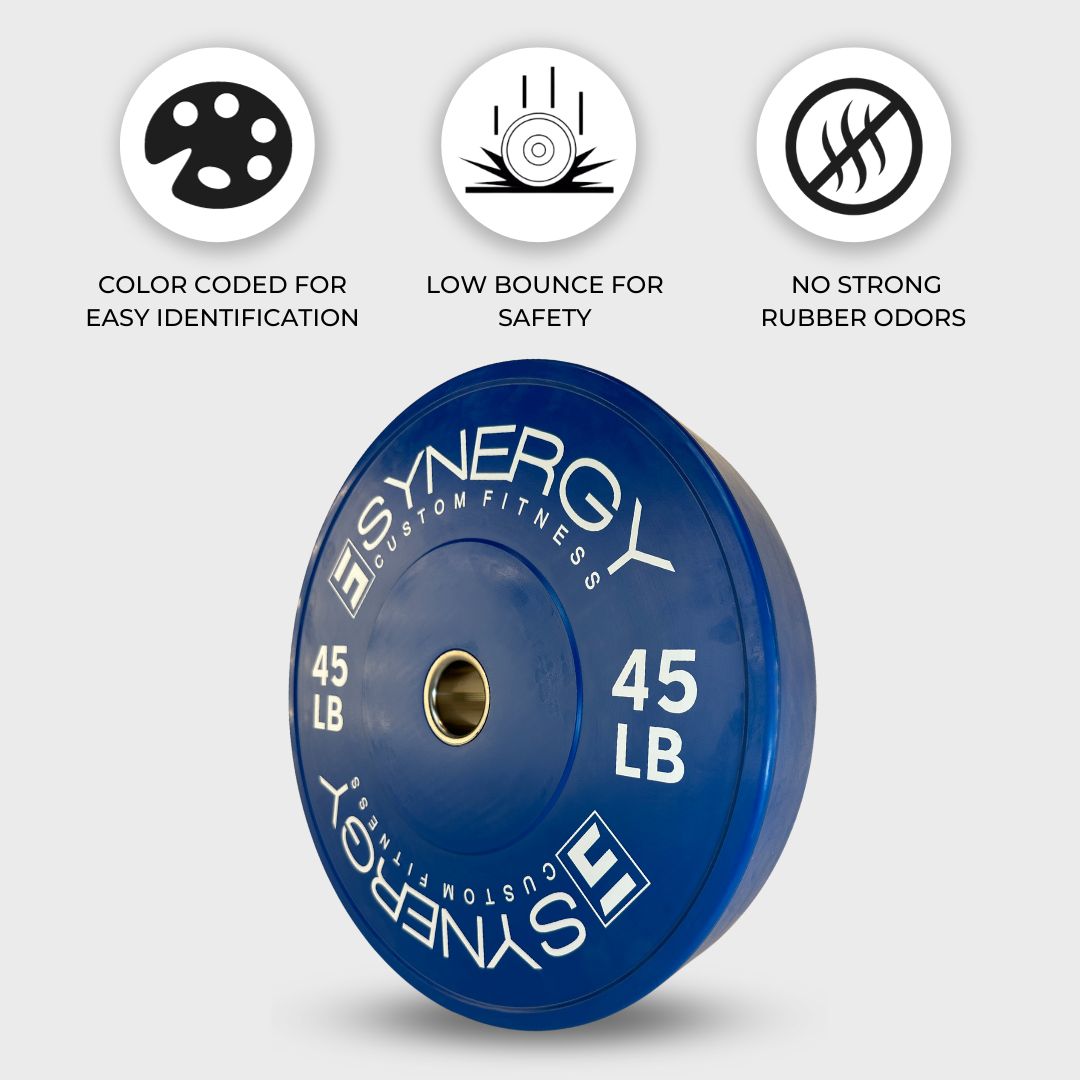 synergy custom fitness blue 45 lb bumper plate