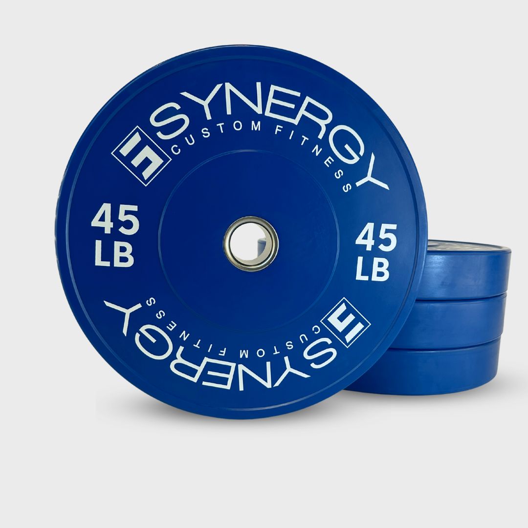 synergy custom fitness blue 45 lb bumper plates