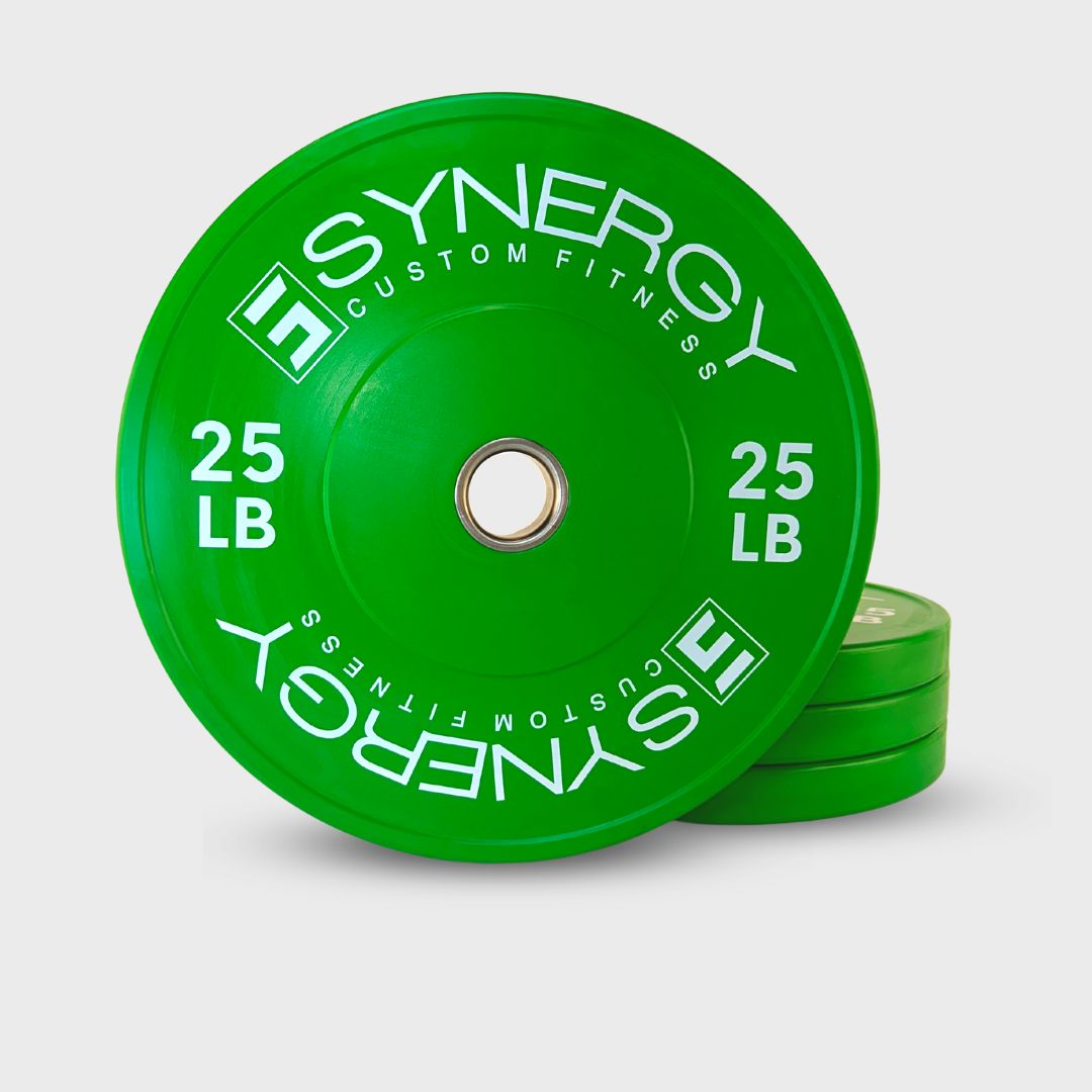 synergy custom fitness green 25 lb bumper plates