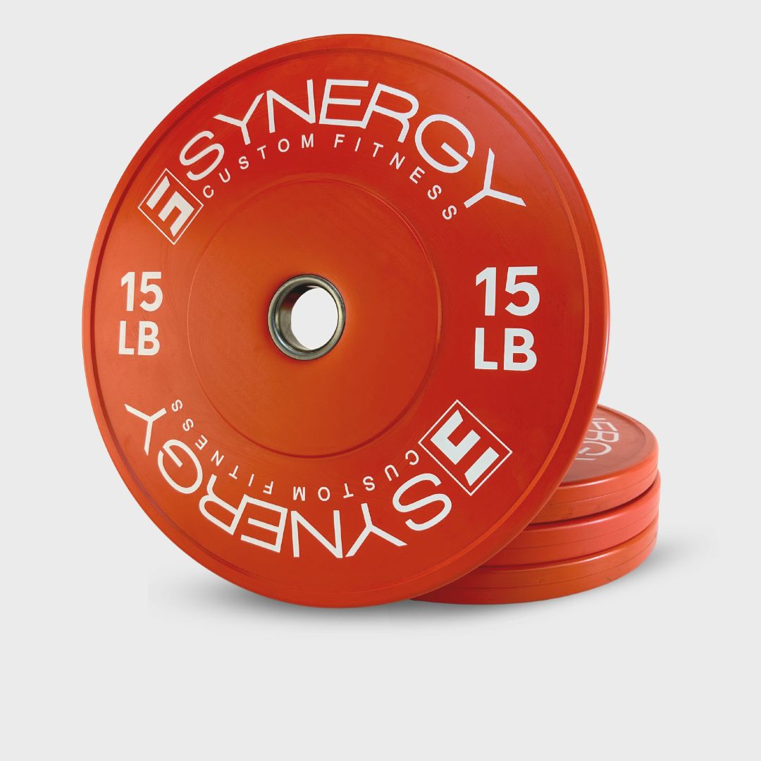 synergy custom fitness red 15 lb bumper plates