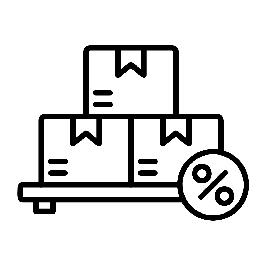a cartoon icon of stack of boxes signifying that Synergy offers wholesale pricing for their dumbbell racks and gym storage equipment.